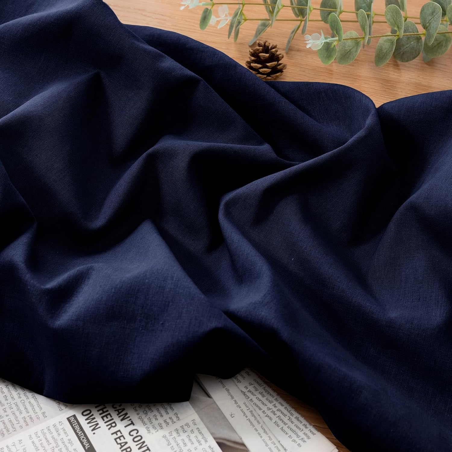 NSGZ Linen Fabric by The Yard, 61 Inch Wide Navy Blue Blend Cloth, 60% Linen 40% Cotton Fabric for Sewing, Embroidery, Needlework and Tablecloths (Navy Blue, 2 Yards)