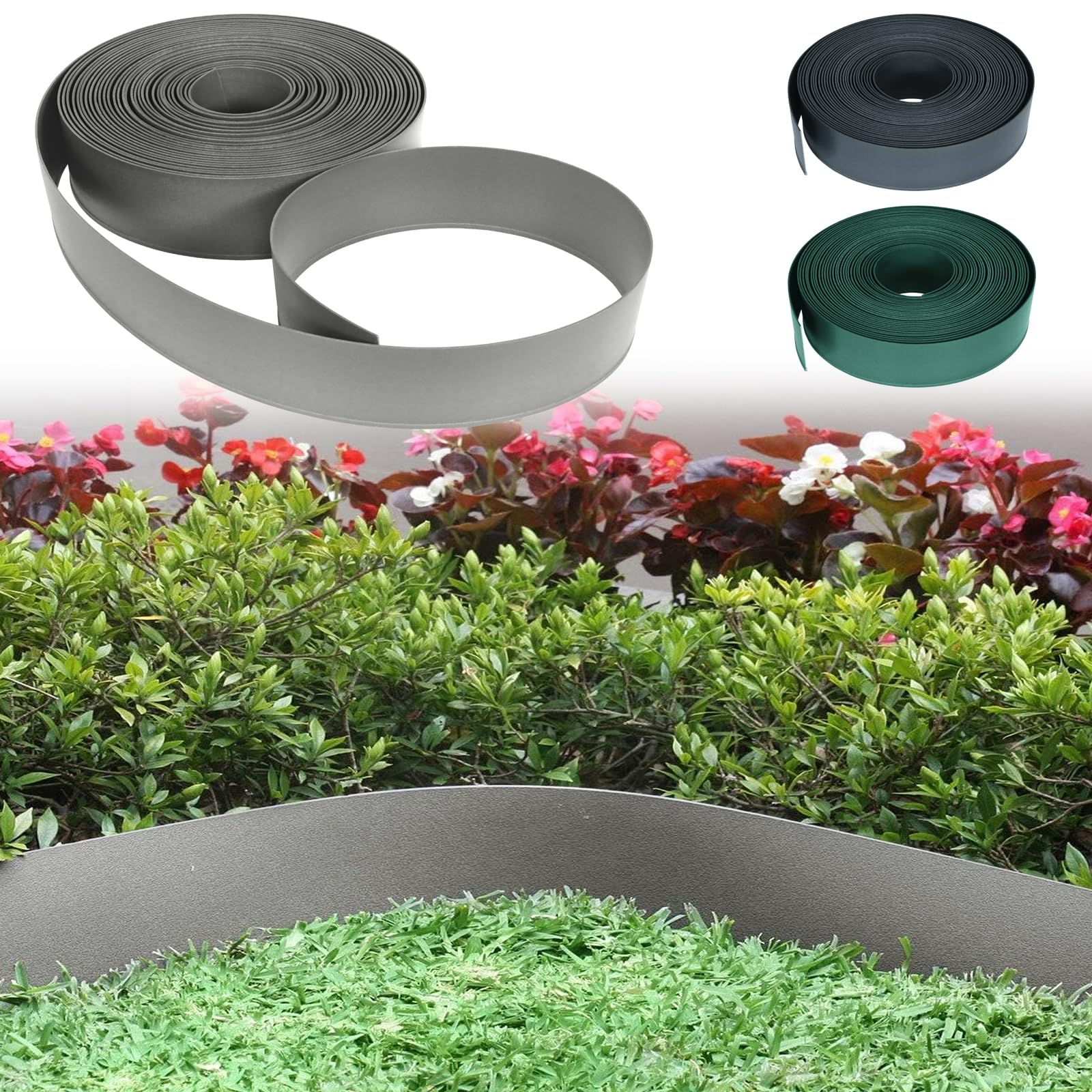 YZNAHRE Garden Edging Border, 10 M Flexible Plastic Lawn Edging Border, Easy to Cut Installation for Flowerbeds, 12CM High Plastic Fence for All Gardening Ideas, Yard, Pathways, Light Grey