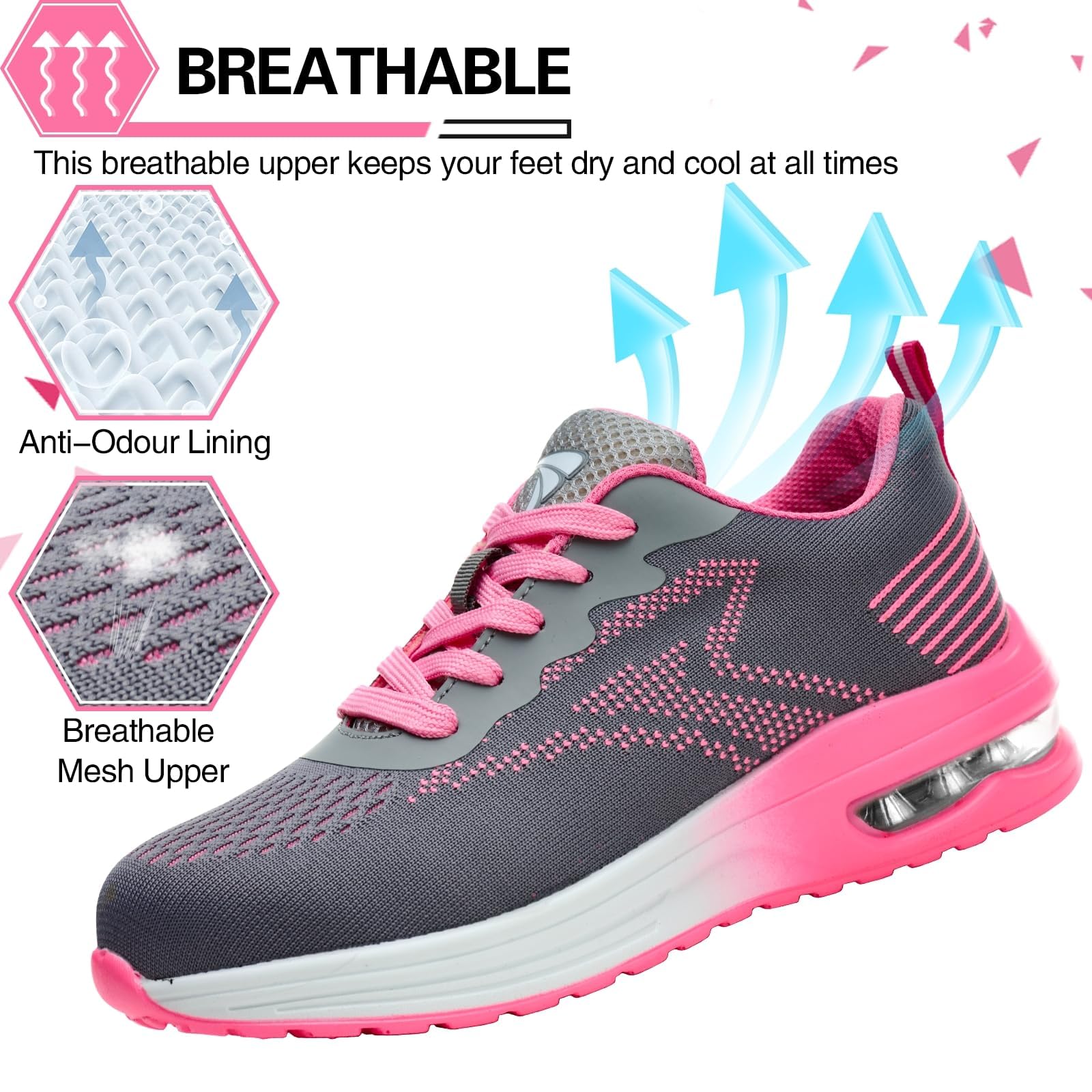Scarpe Antinfortunistiche Uomo Donna Leggere Scarpe da Lavoro con Punta in Acciaio Leggere Traspiranti Scarpe Sicurezza Comode, Rosa, 39 EU