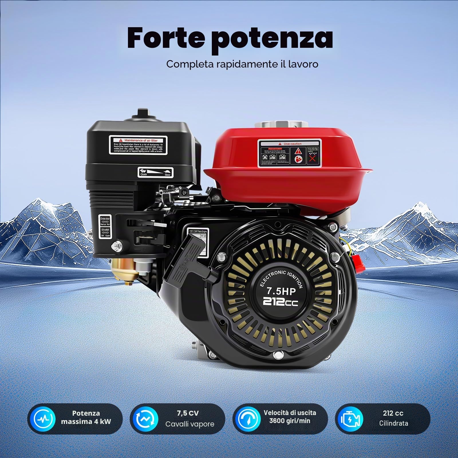 Motore a benzina 4 tempi da 7,5 CV, 212cc, 7,5 HP, motore per kart monocilindrico, motore stazionario, albero da 20 mm, motore industriale di ricambio, motore a fune, motore di ricambio, motore per