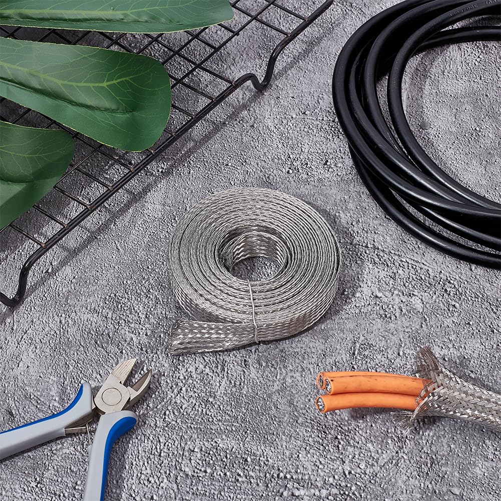 UNICRAFTALE 0.59" Ampia Guaina Intrecciata In Acciaio Inossidabile Treccia 13.12 Piedi Guaina Schermatura Cavi Cinghie di Messa A Terra Protezione Maglia Metallico Flessibile Espandibile Scalabile