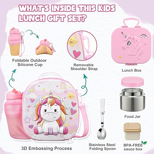 Miniatura 2 de Juego de lonchera para niños, tarro de comida aislado de 12 onzas, bolsa térmica, recipientes de comida a prueba de fugas (sin BPA, sin BPA), regalo