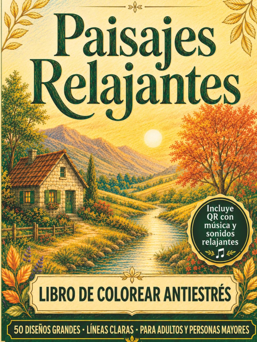 Paisajes Relajantes: Libro de colorear antiestrés para adultos y personas mayores: diseños grandes y líneas claras para calmar la mente, desconectar del día y reducir la ansiedad paisaje a paisaje.