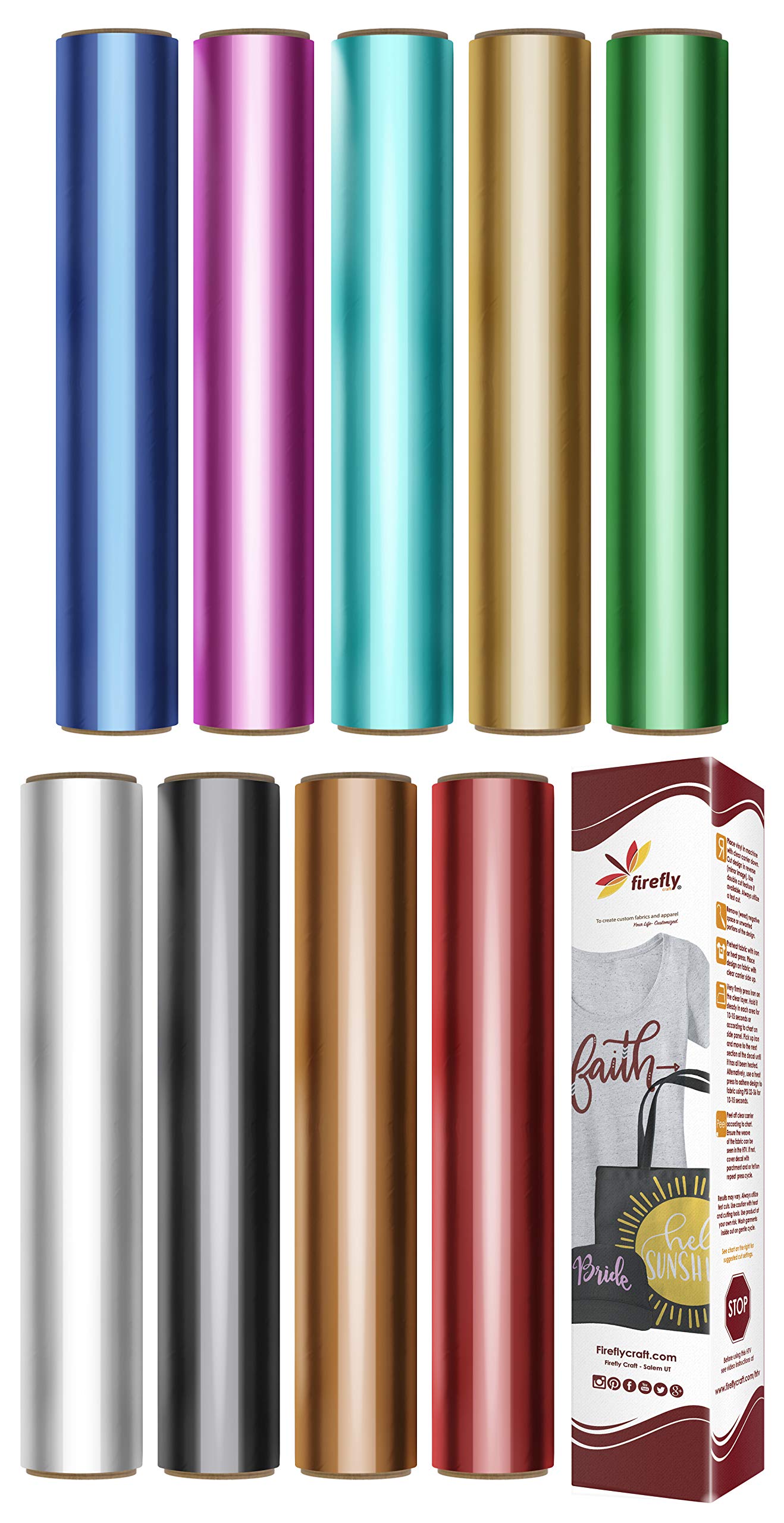 Buy Firefly Craft Metallic Heat Transfer Vinyl Sheets Bundle 9 Sheets, 12"x20" Multipack HTV