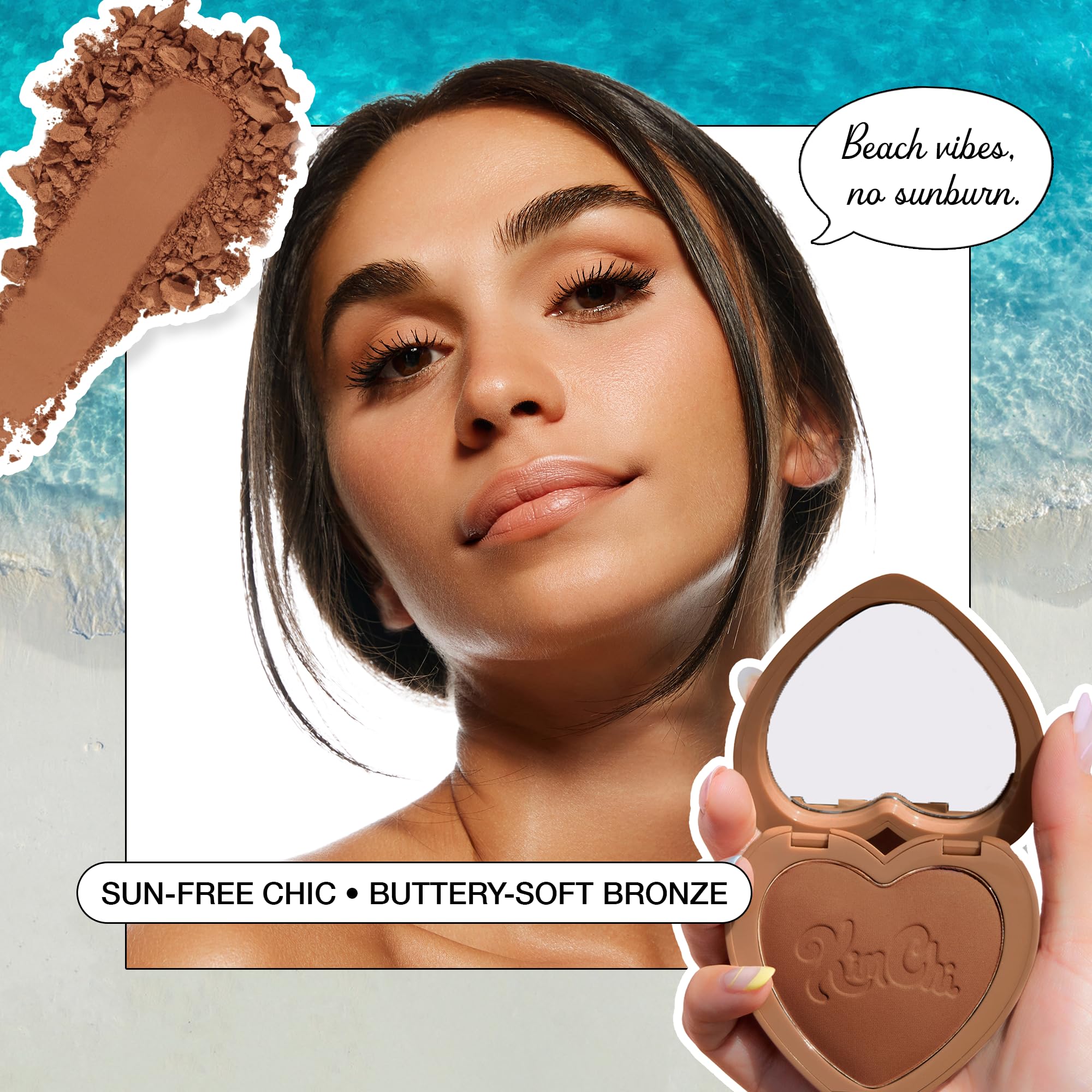 KimChiChic Beauty Thailor Bronceador, acabado mate sedoso para un brillo bañado por el sol, fórmula construible, compacto en forma de corazón con espejo, libre de crueldad, I Went to Venice