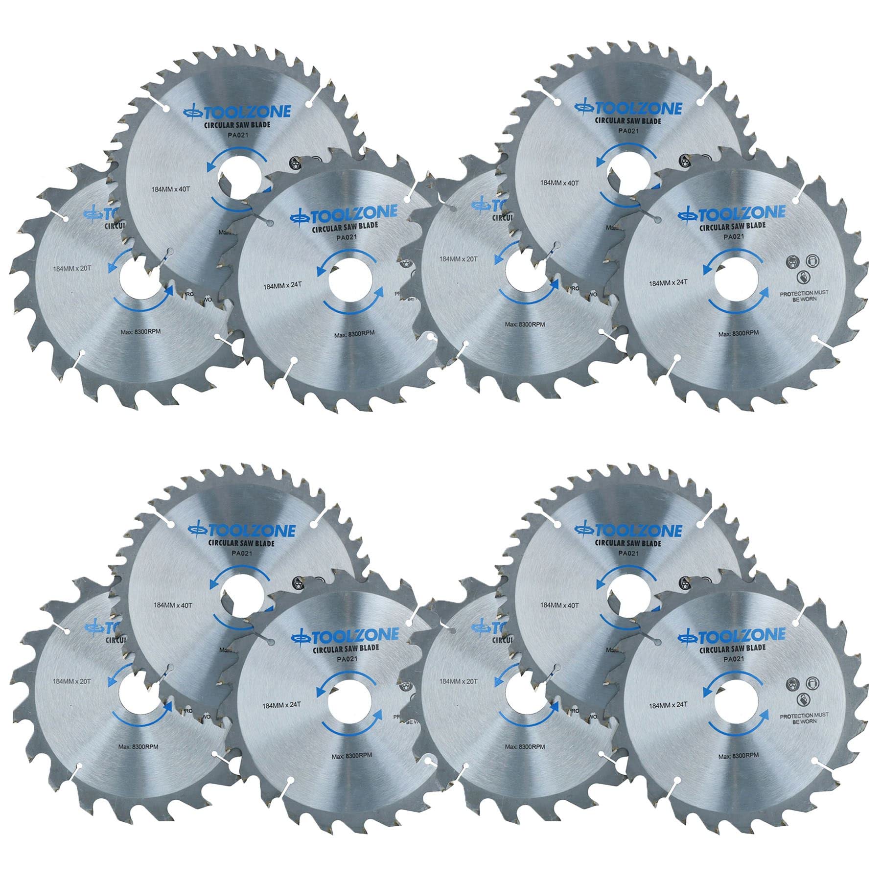 184mm TCT Circular Saw Blades Coarse â€“ Fine 20 24 40 Teeth + Adaptor Rings 12pc