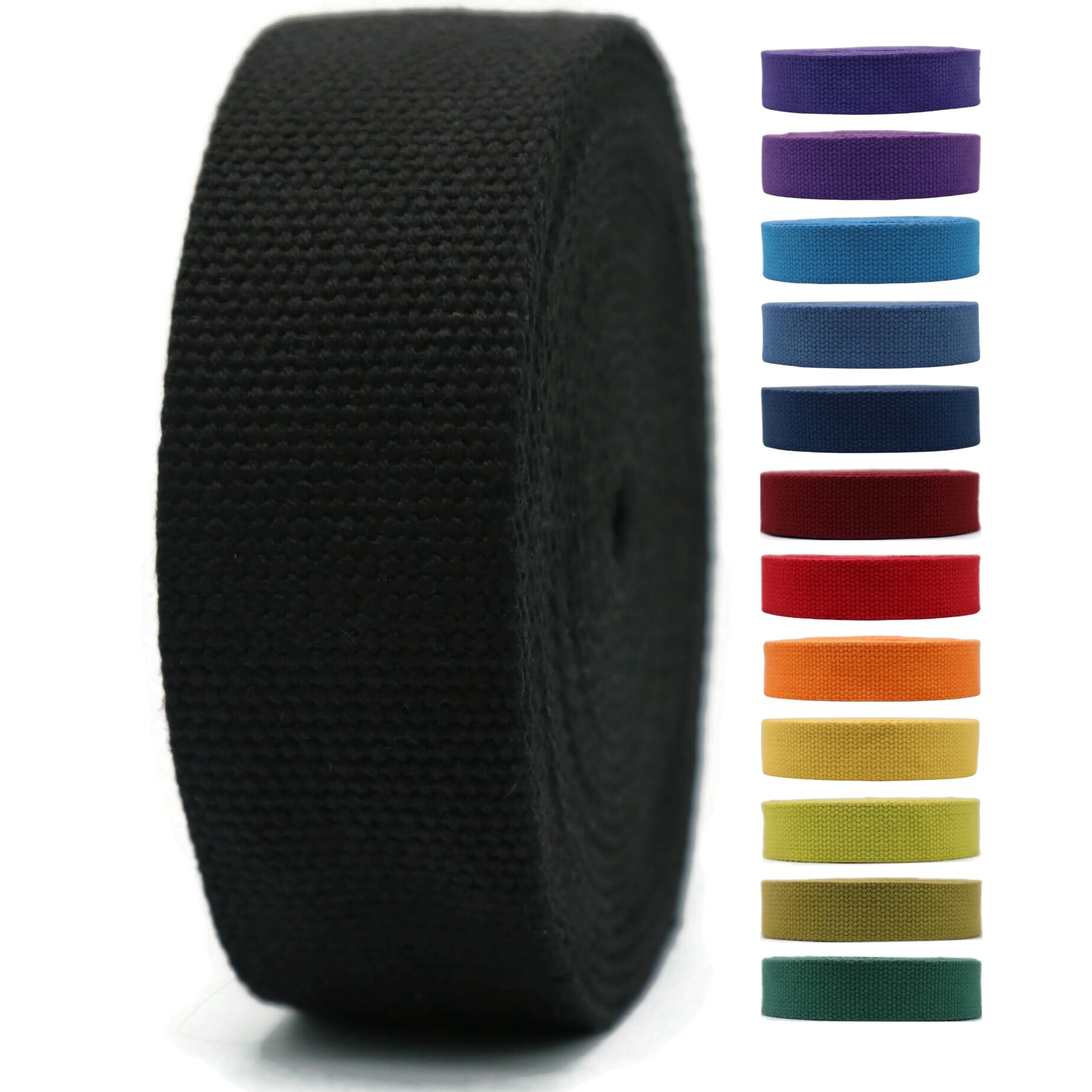 2" & 1.5'' & 1" Cotton Webbing - 5 Yards - 50+ Colors -%100 Natural Cotton - Turkish Woven - 1 Inch 1.5 Inch 2 Inch Black Canvas Webbing for Sewing