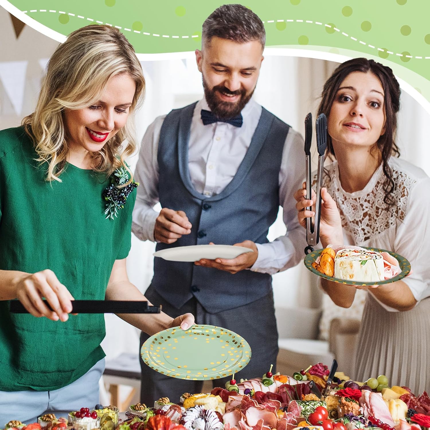 Suclain 100 Pcs Sage Green Paper Plates 9 Inch Disposable Dinner Dessert Gold and Green Party Plates for Birthday Wedding Baby Shower Bridal Shower Party Decorations Supplies - Image 5