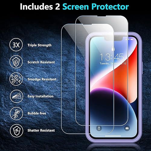 Miniatura 5 de kurdene Funda para iPhone 13 protección contra caídas de grado militar protector de pantalla de vidrio cuerpo completo, resistente, a prueba de