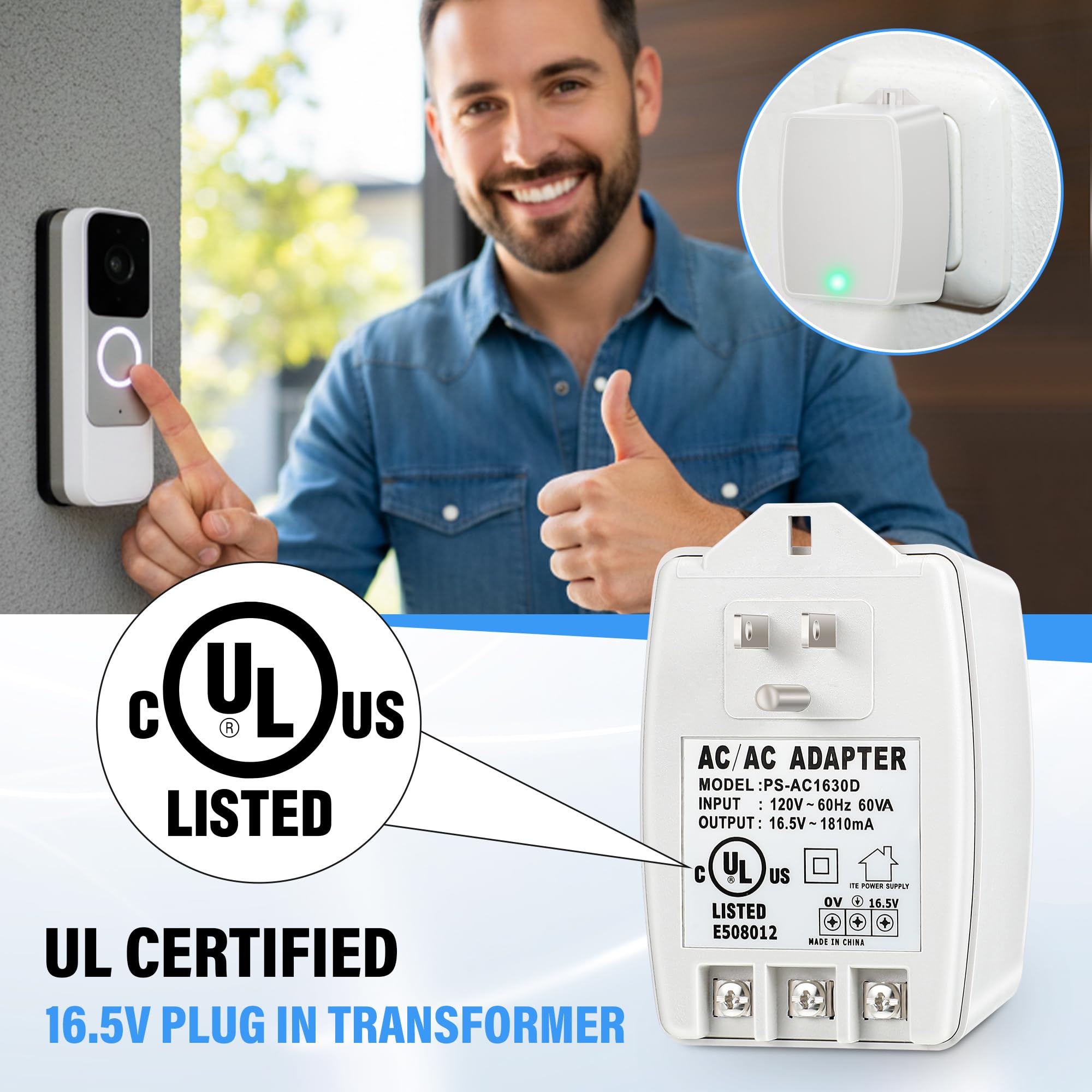 Transforemer Plug Snapklik.com : 16.5V 30VA Doorbell Transformer Plug In Compatible