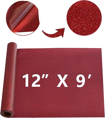 Miniatura 4 de Rollos de vinilo de transferencia de calor HTV con purpurina roja, 12 pulgadas x 9 pies, vinilo elástico para planchar en camisetas para silueta y