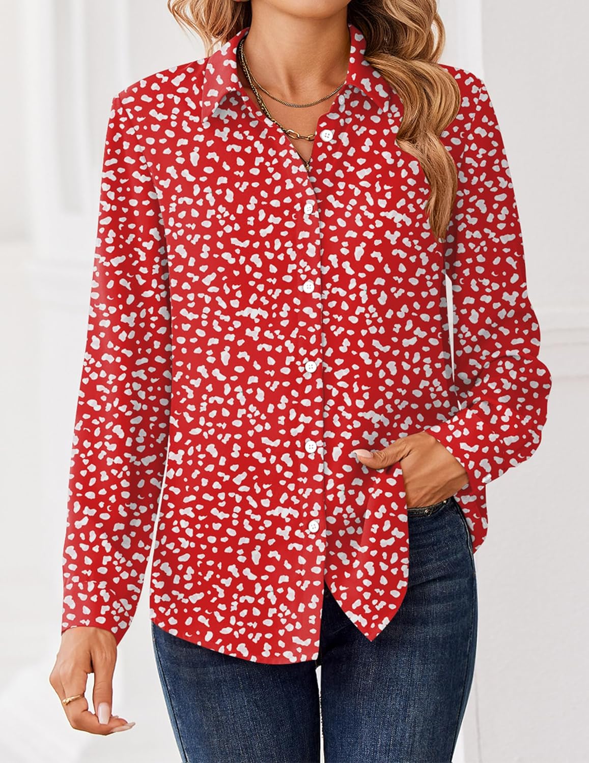 Zeagoo Women Blouses Chiffon Long Sleeve Button Down Shirts Business Causal Dressy Work Top V Neck Summer Spring Clothes - Image 4