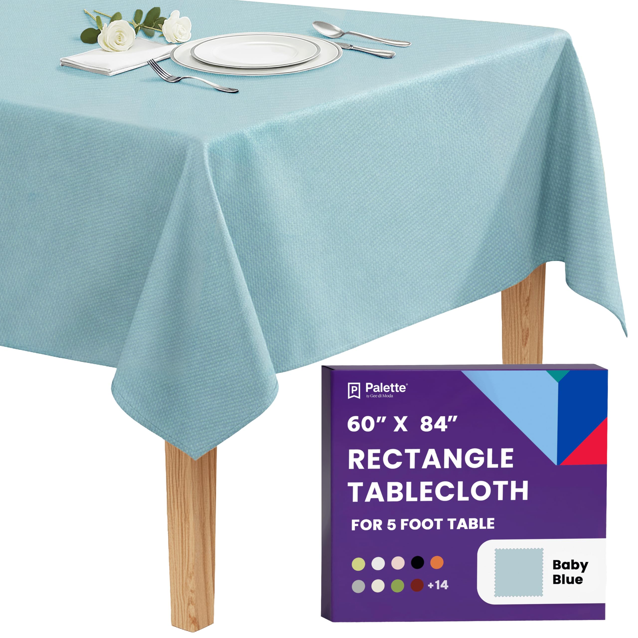Gee Di Moda Rectangle Tablecloth - 60 x 84 Inch Baby Blue Table Cloth for 5 Foot Rectangle Tables - Heavy Duty Washable Fabric - for Holiday Party, Dinner, Weddings, Baby Shower &amp; Events