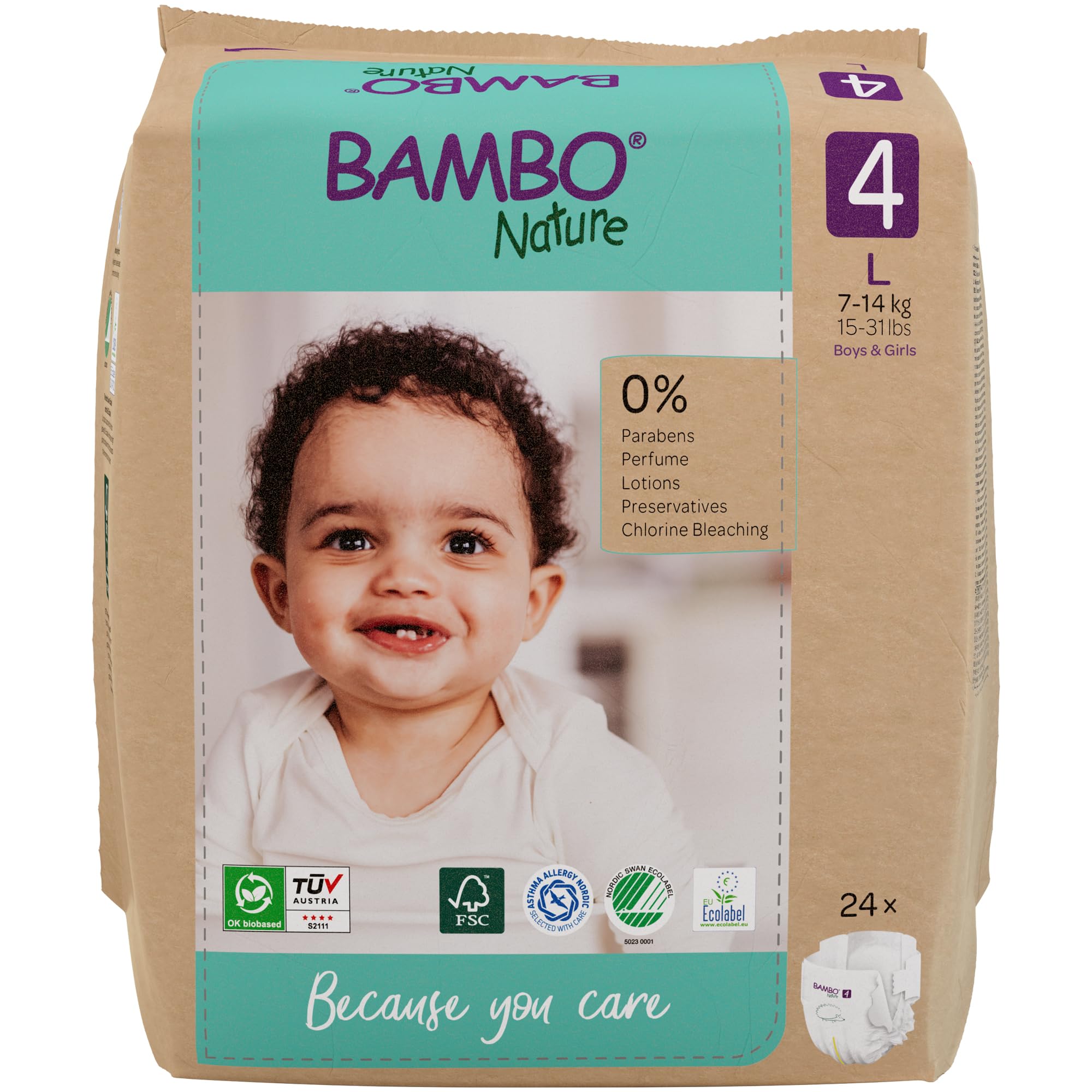 Bambo Nature プレミアムエコおむつ 環境に優しい持続可能なおむつ 漏れ防止強化 安全で快適な赤ちゃんのおむつ 安全で快適 - サイズ4 (15-31ポンド/7-14 kg)、マキシ、24PK