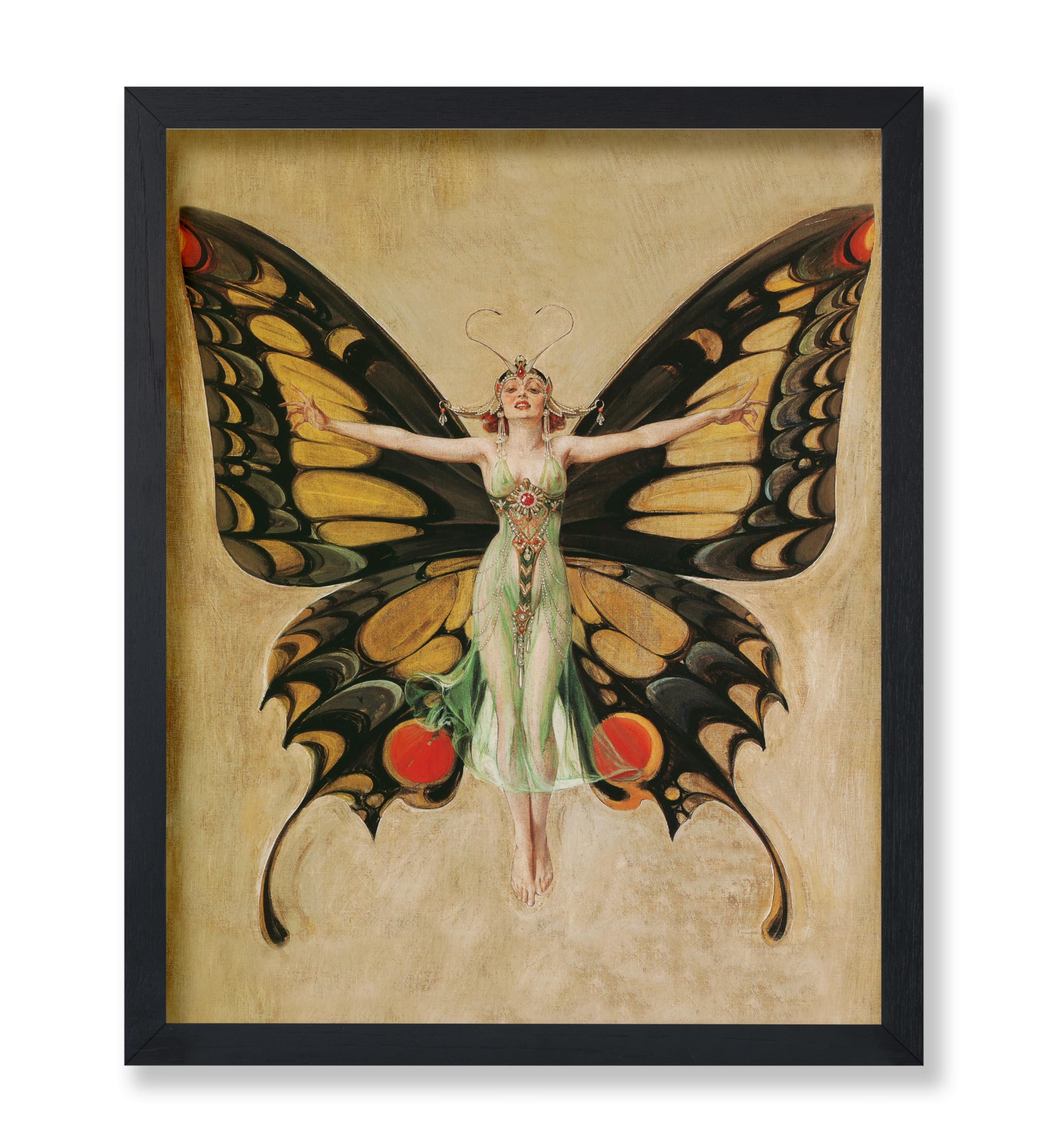 Monem Art Vintage Butterfly Poster - Retro Butterfly Woman Print - Mythical Creature Art - Gift for Woman, Animal Lover - Surrealism Decor for Home,
