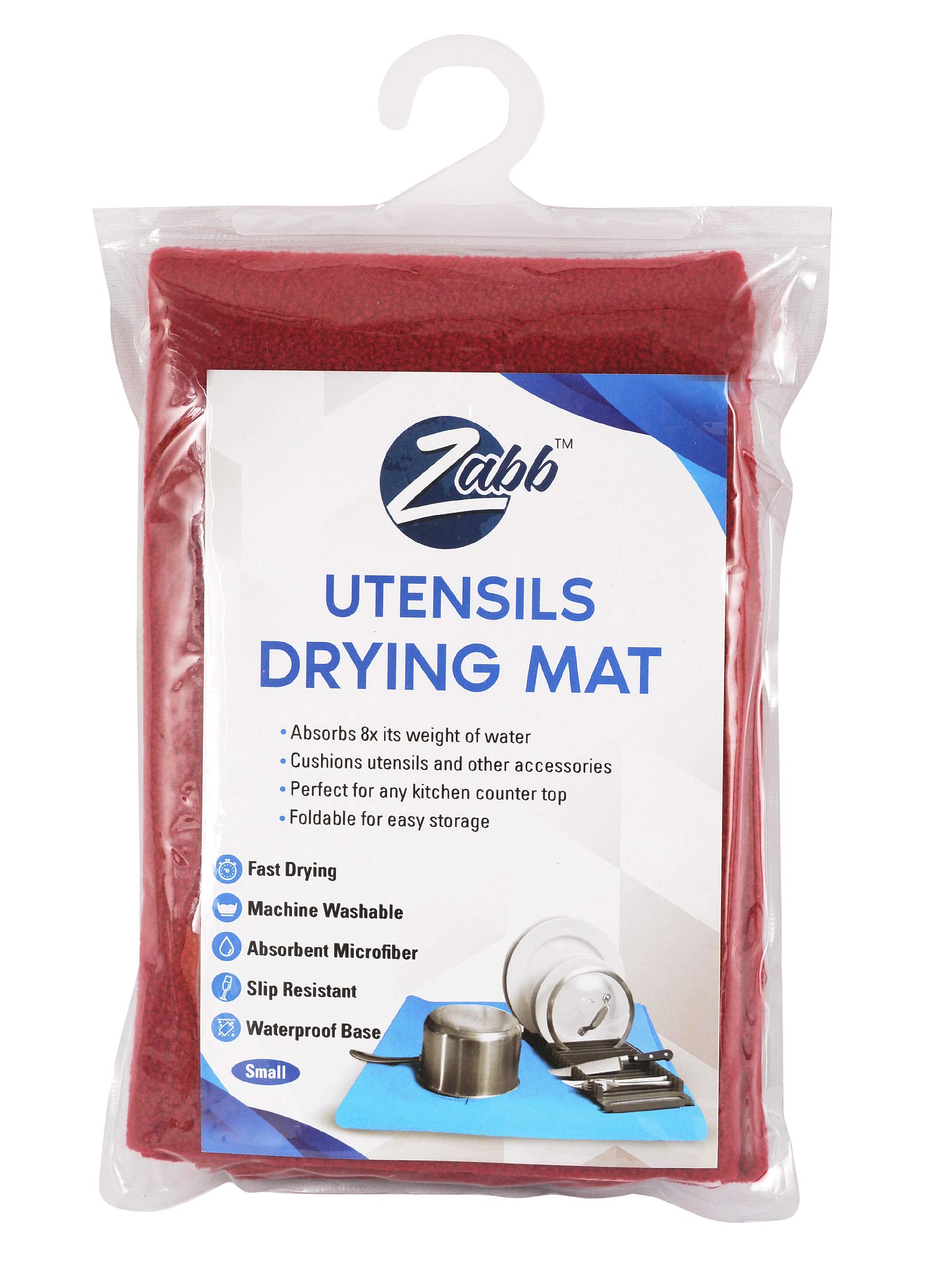 Zabb Utensils Drying Mat, 50 Cm X 70 Cm,1 Cm Thick, Maroon(Synthetic/Polyester, 100 GSM)
