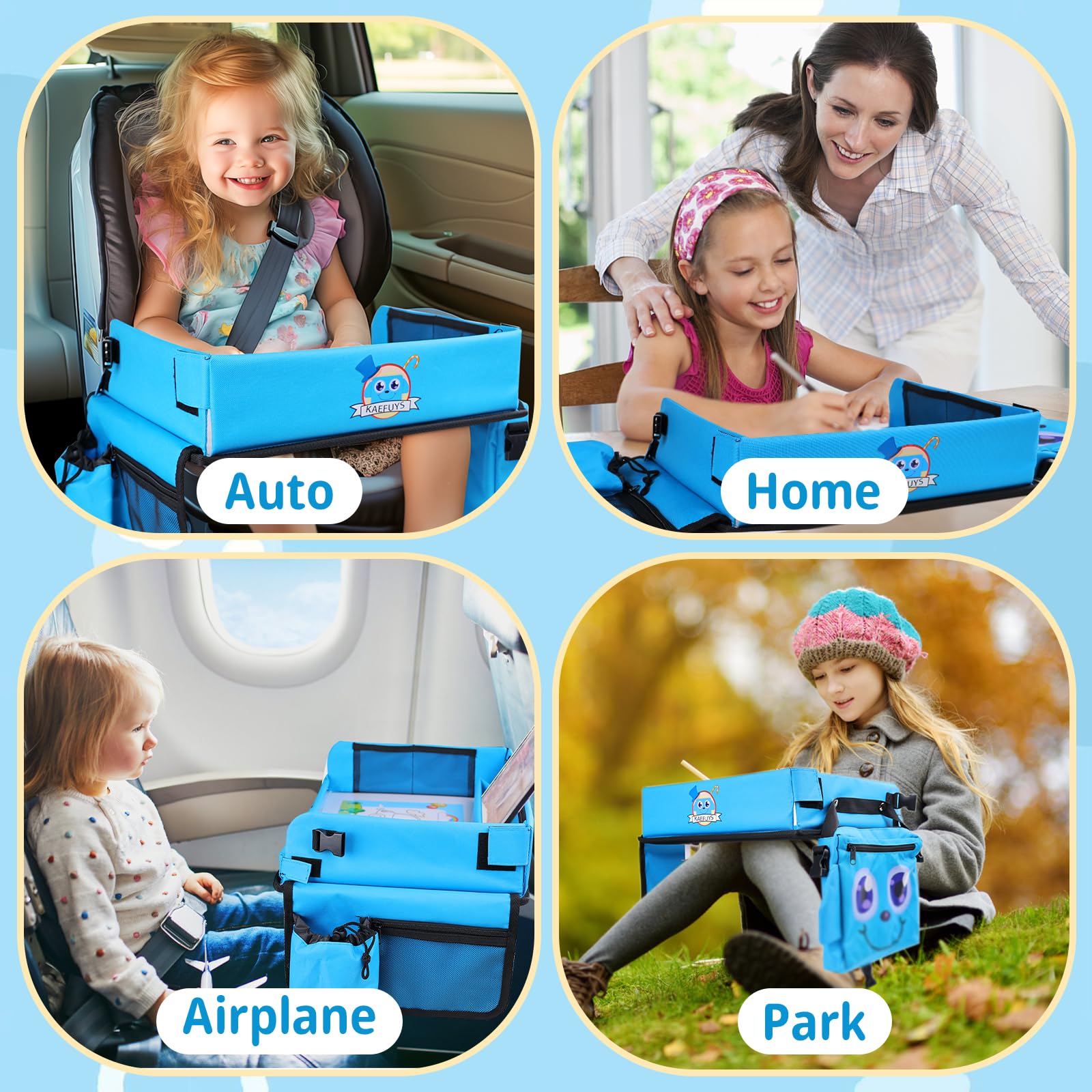 Bandeja de Mesa para Niños Mesa Coche Niños Plegable con Tablero Impermeable del Acolchado Suave Bandeja de Viaje Niños Bandeja de Regazo para Coche/Avión/Mesa de Bebé