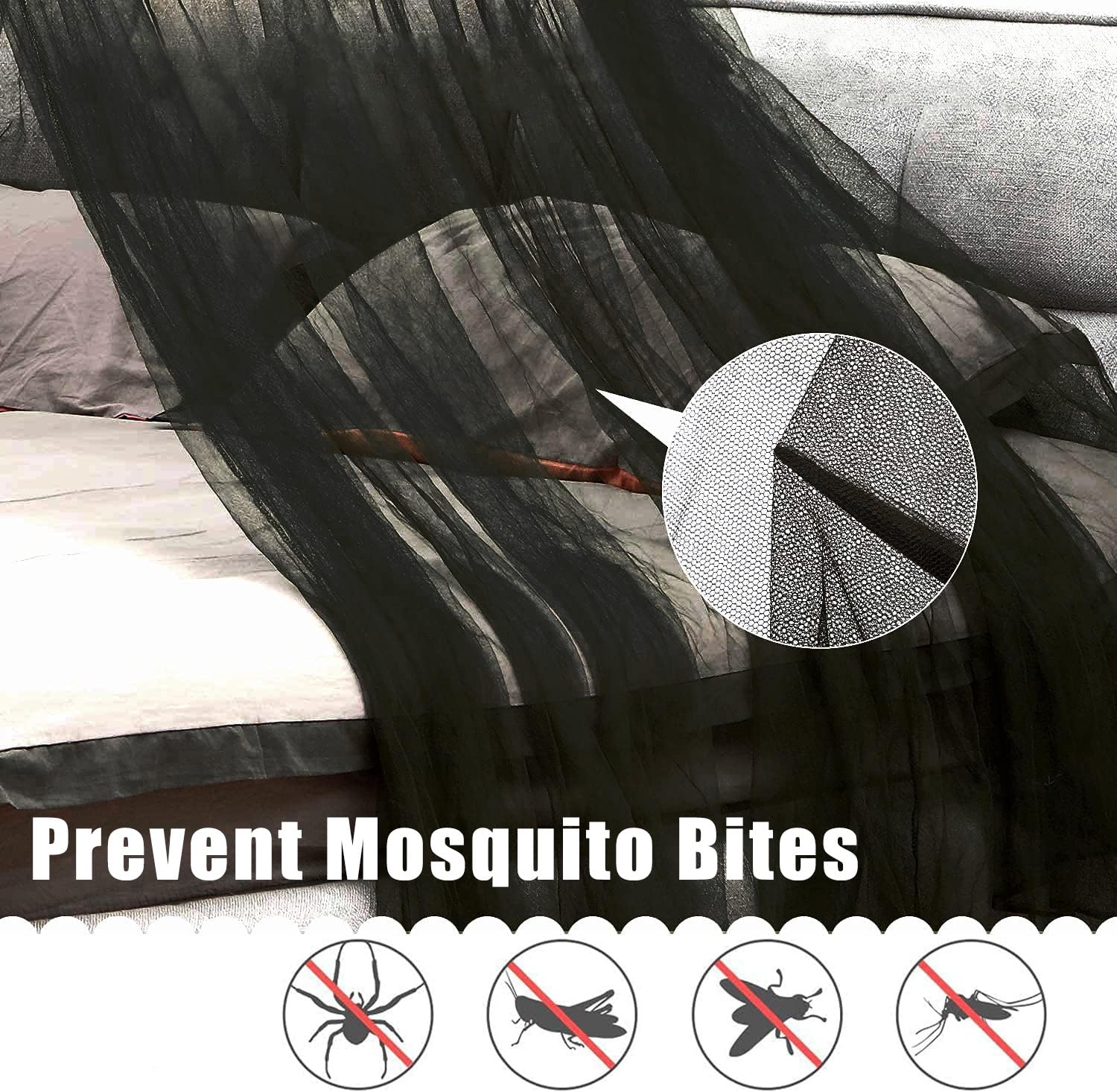 Zoojoy Zanzariera a Rete per Letto – Zanzariera Rotonda a Cupola per Camera da Letto, Giardino, Campeggio, Tende a Sospensione per Neonato/Letto Singolo/King Size [Nero]