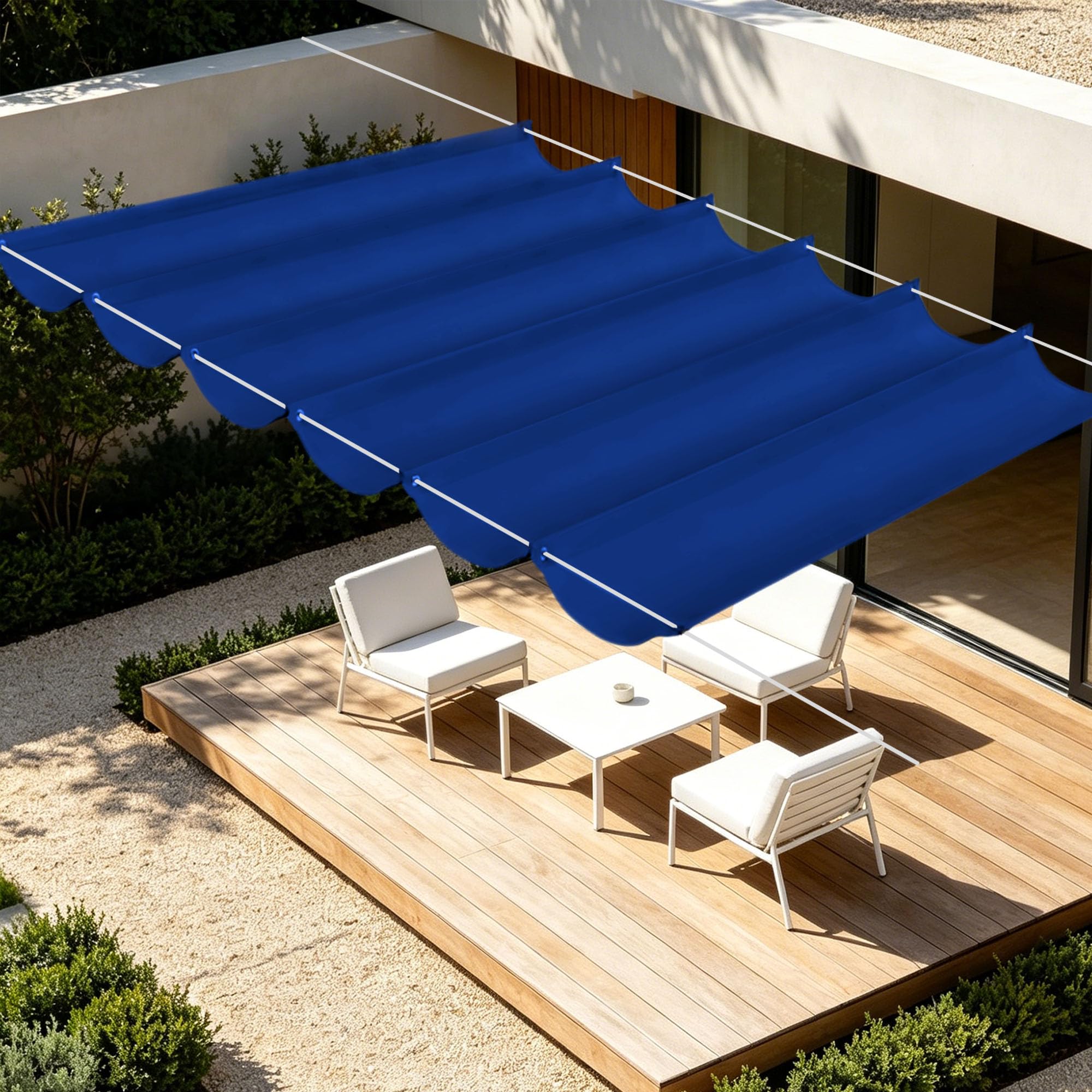 Voile d'ombrage rétractable vague 10x3.6m bleu foncé