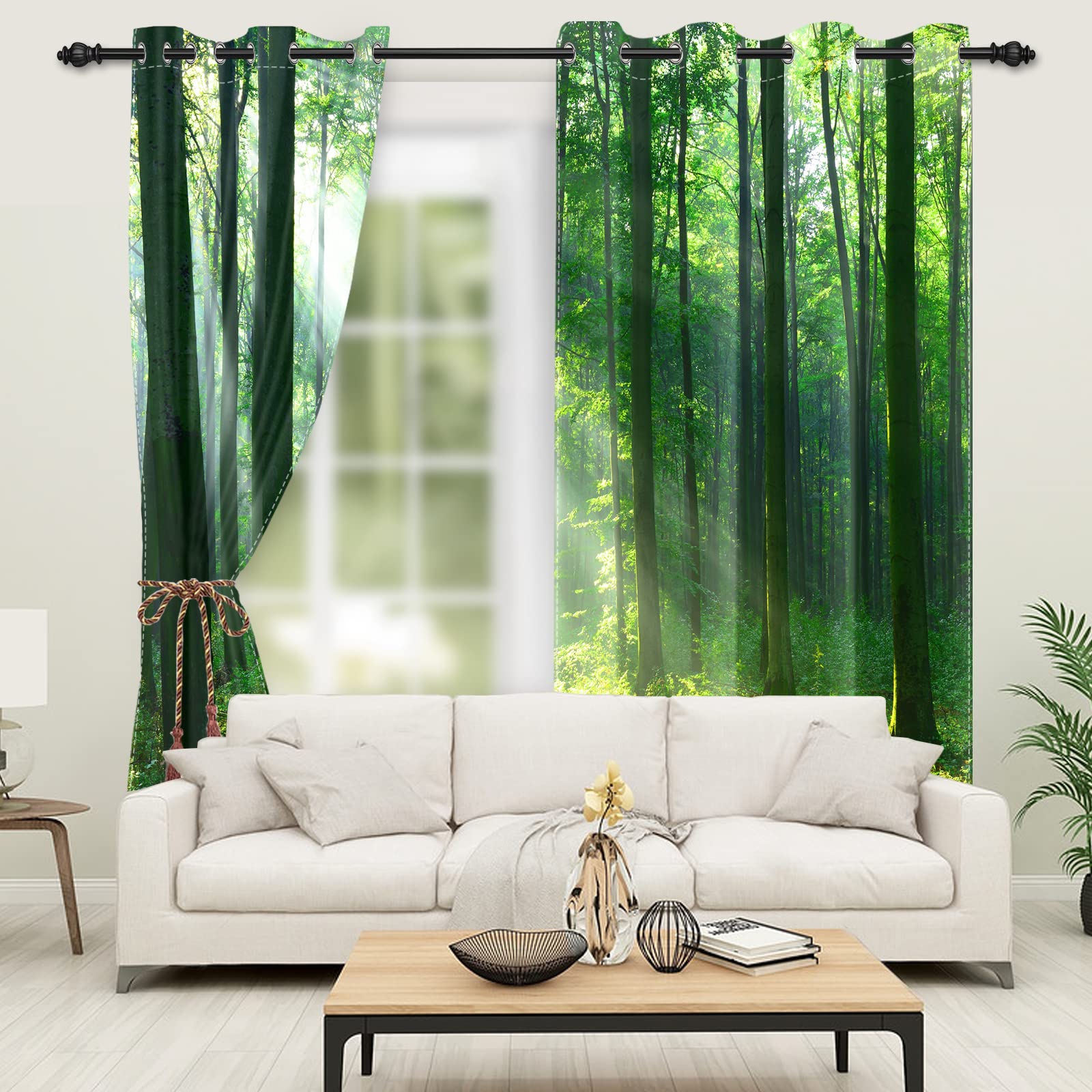 Lot De 2 Rideaux Occultants à Isolation Thermique Avec œillets, Motif Forêt Tropicale, Jungle Tropicale, Pour Salon, Paysage Naturel, 134 X 160 Cm, Vert Soleil