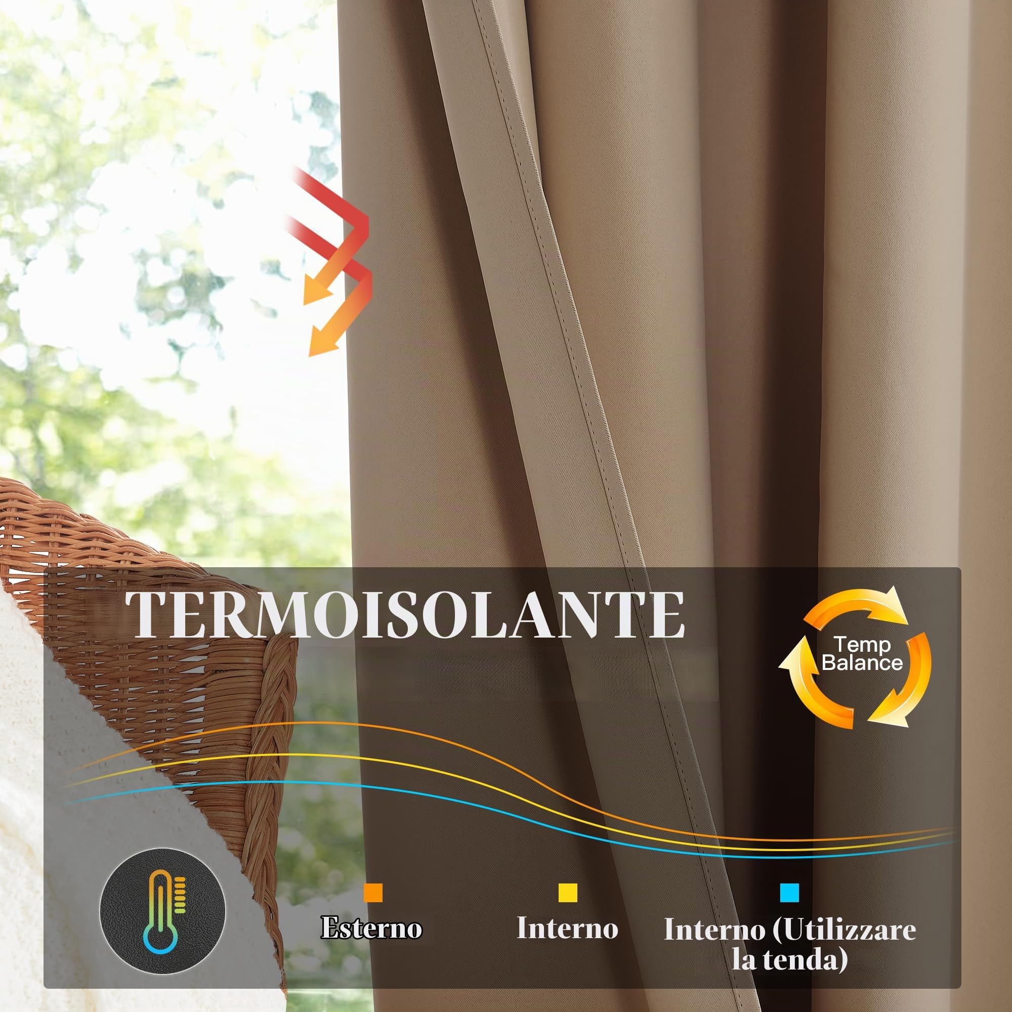 KGORGE Tende Oscuranti per Interni 1 Pezzo L 300 x A 240 CM Tenda Camera da Letto Moderna Termica con Fettuccia Divisoria Soggiorno Curtain, Moca