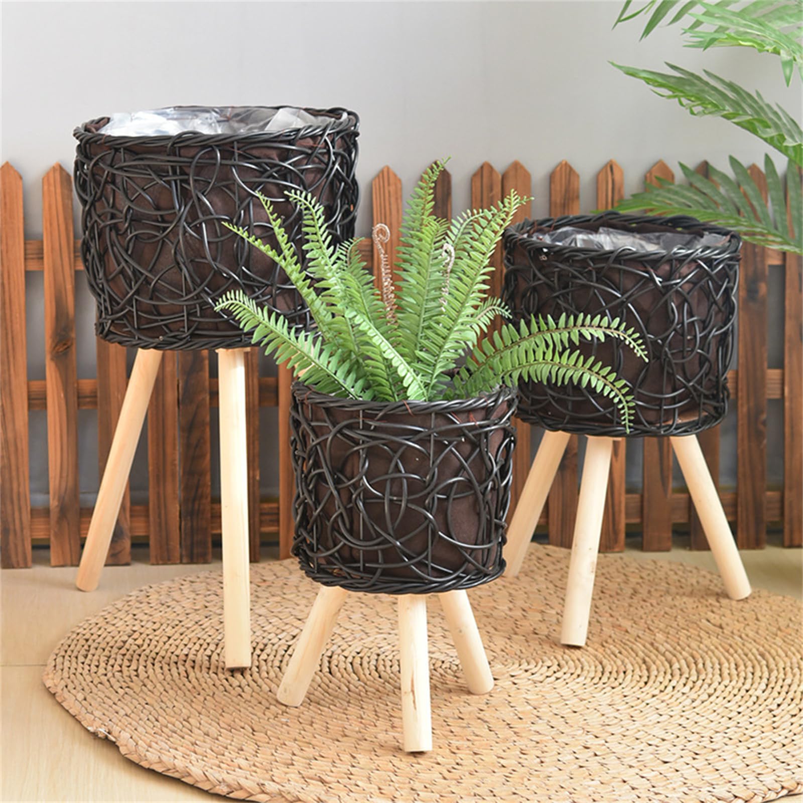 Amazon.co.jp: 木脚籐植物スタンド屋内屋外ディスプレイ用手織り