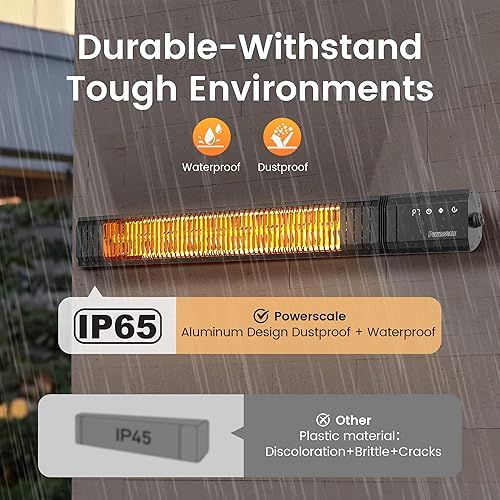 Miniatura 5 de Powerscale Calentador infrarrojo con temporizador de 24 horas, IP65, función de memoria, calentador eléctrico infrarrojo para patio, pantalla táctil