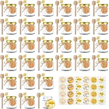 GIVAMEIHF Mini Glass Honey jars-1.5 oz,30 pcs Hexagon Honey Jars with Wooden Dipper,Gold Lid,Bee Pendant,Rope,Mini Honey Jars with Dipper,Perfect for Baby Shower,Wedding Favors,Party Favors