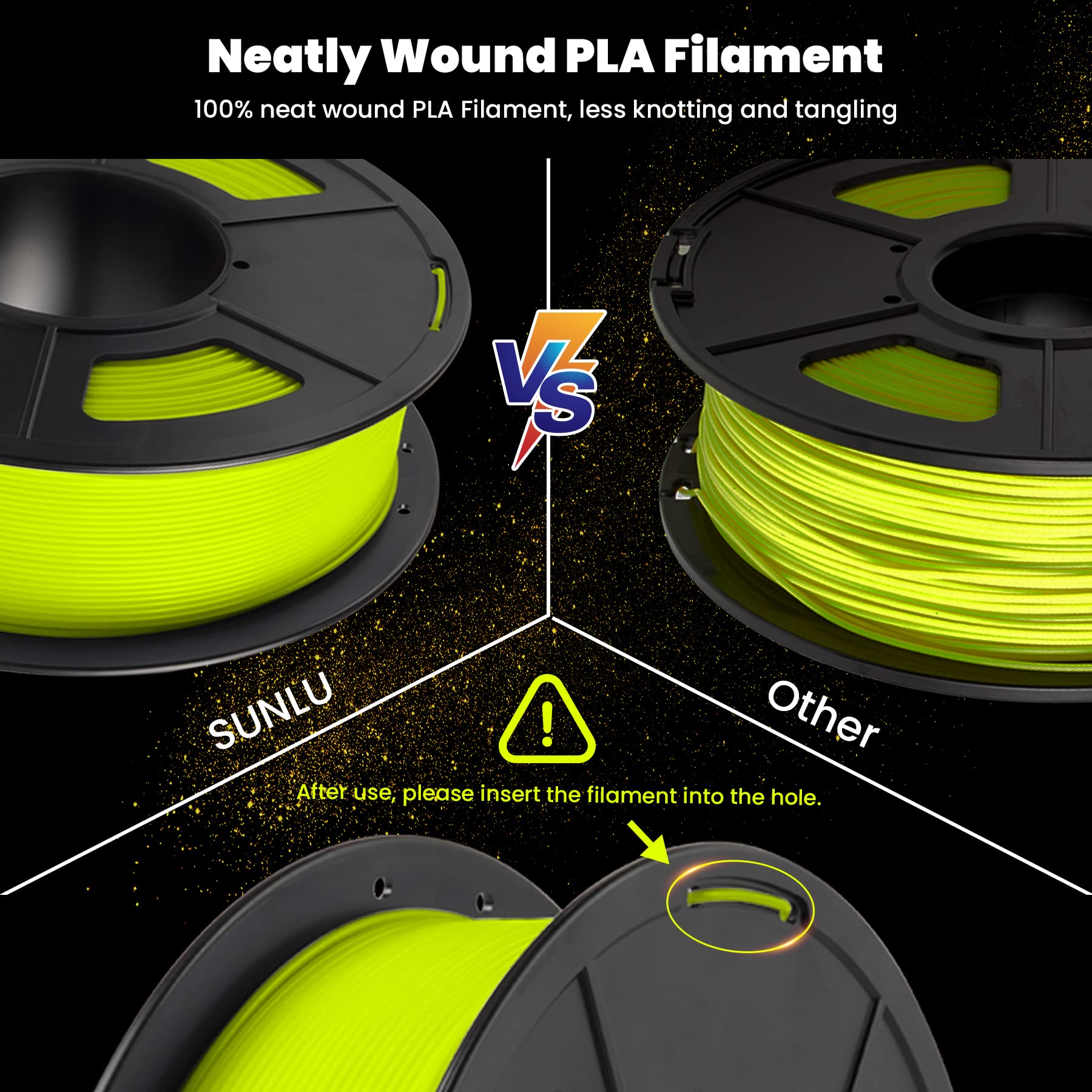 SUNLU Glow in The Dark PLA Filament 1.75 mm 3D Printer Filament, 1kg Spool 3D Printing Filament, Dimensional Accuracy +/- 0.02 mm for 3D Printer and 3D Pen, Luminous Yellow