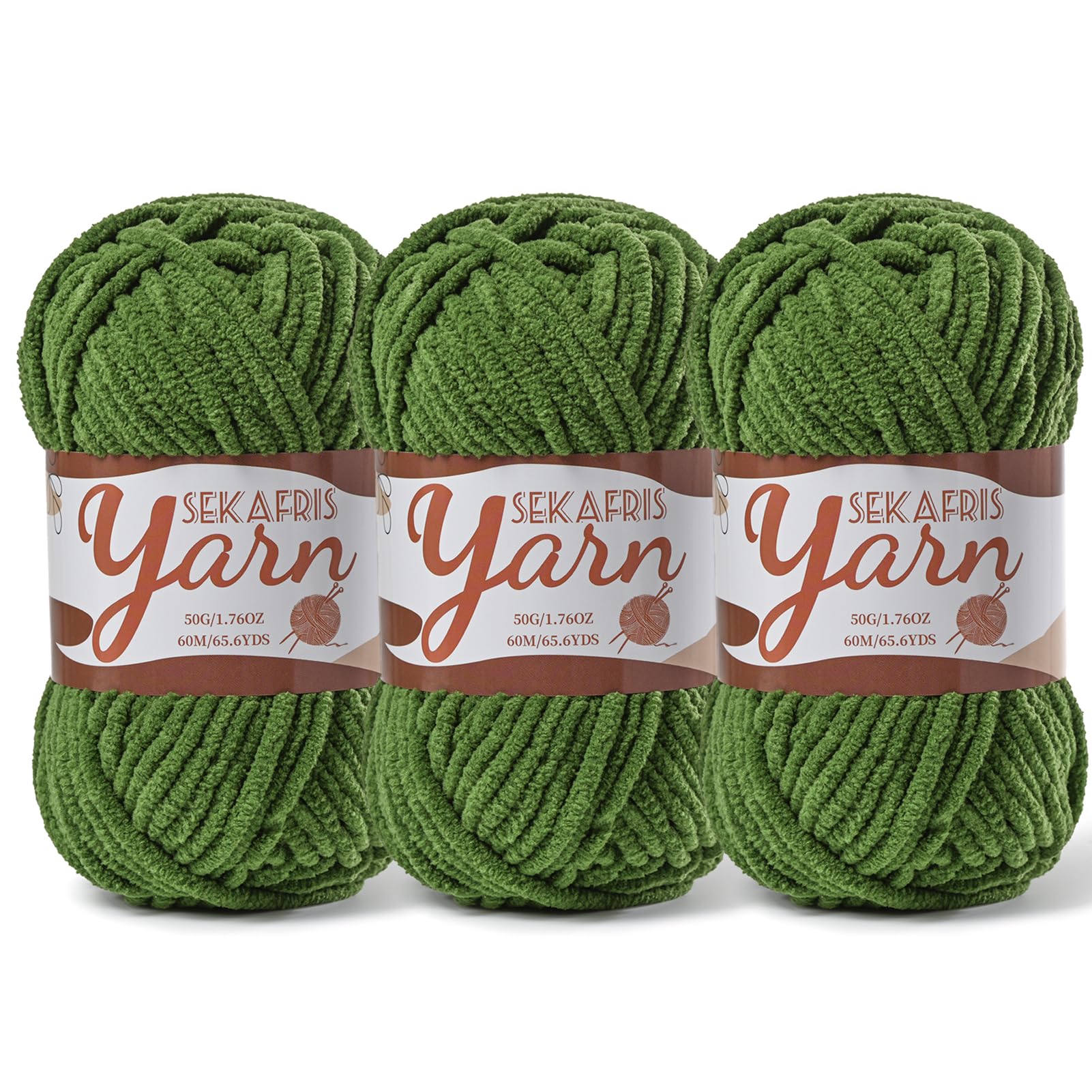 Chenille Yarn for Crocheting Crochet Pine Green Yarn 3 Pack