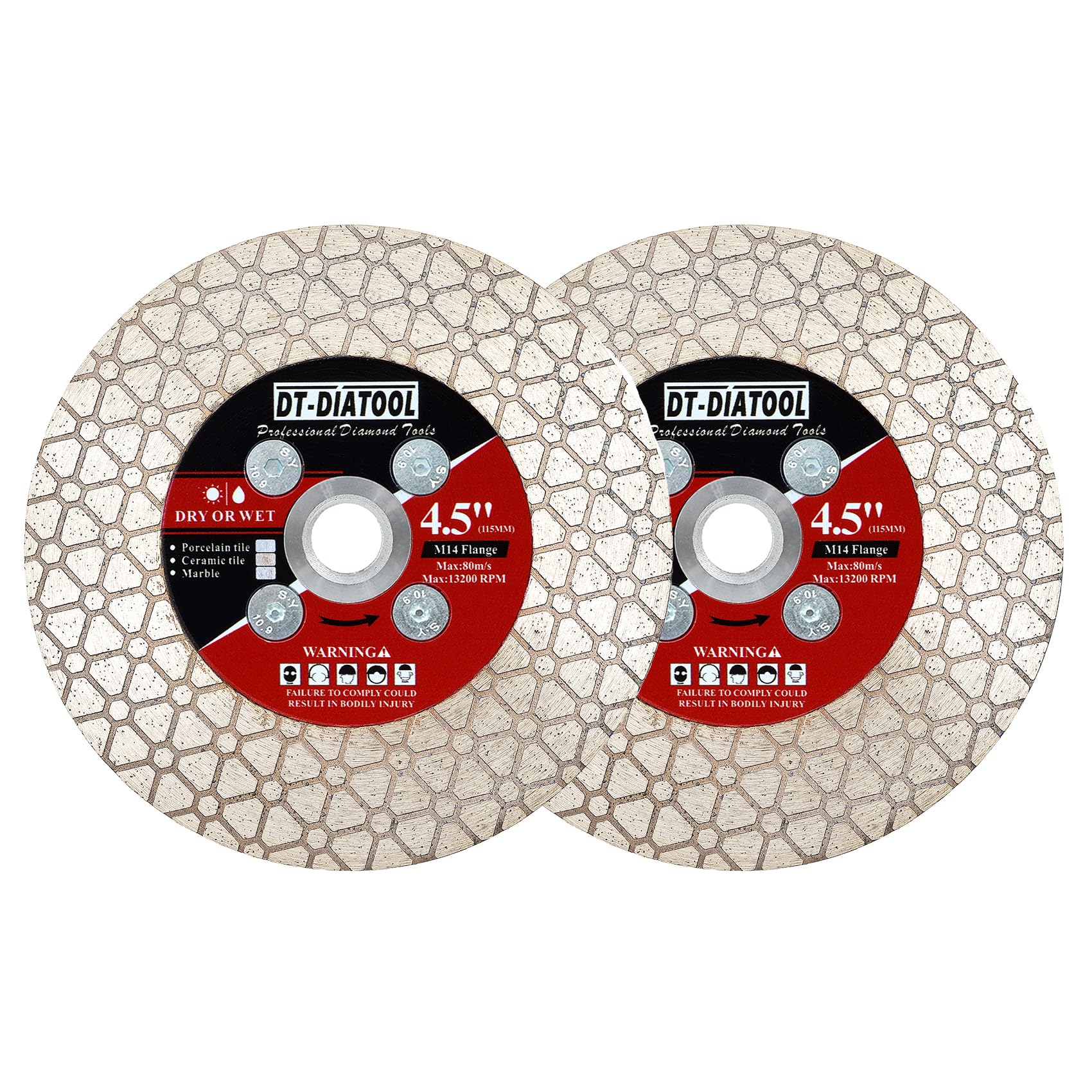 DT-DIATOOL Diamond Cutting & Grinding Disc 115mm with M14 Flange for Porcelain Tile Ceramic Marble Artificial Stone