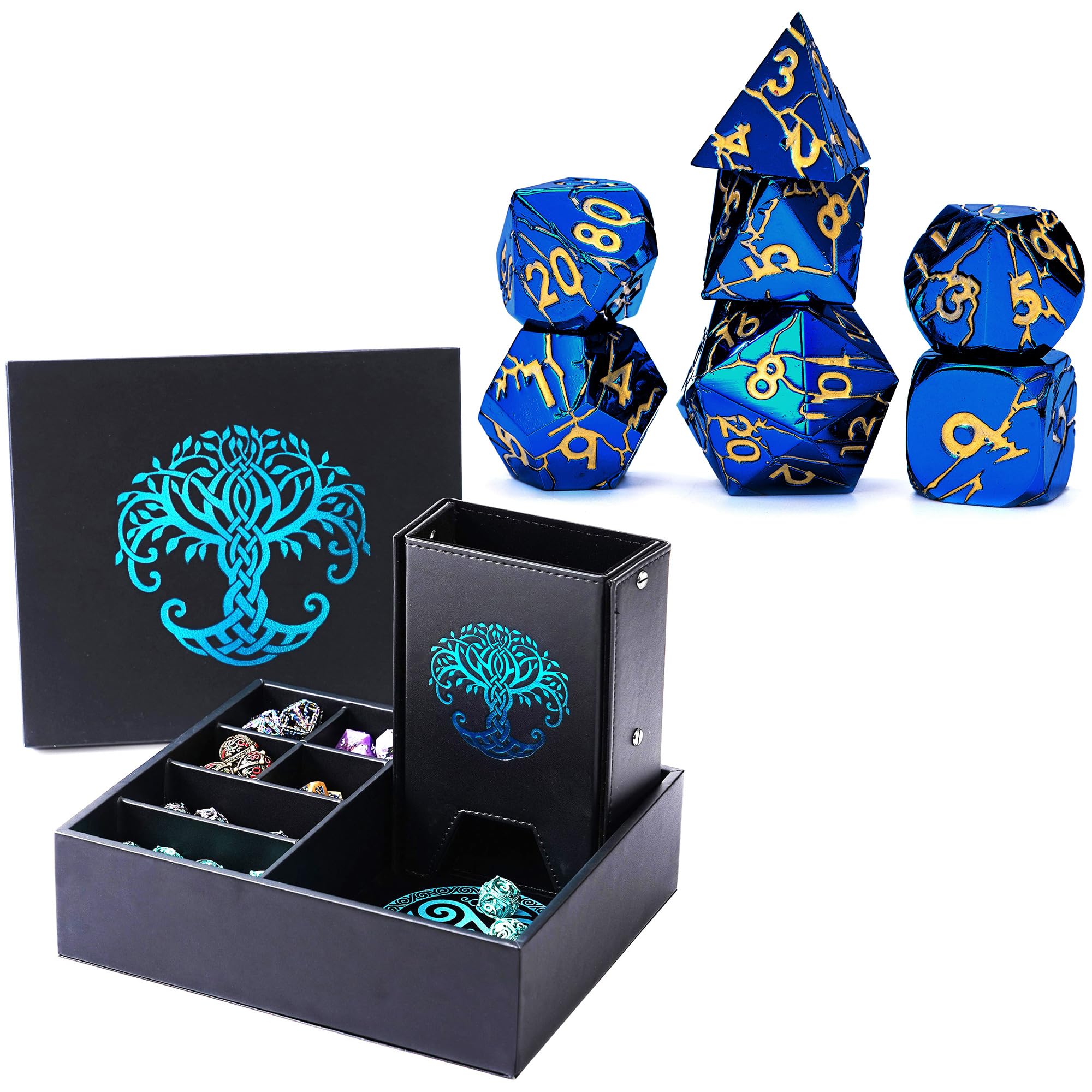 Soar Forge Blue Dice Tower and Tray + Blue Cracked Lightning Dice