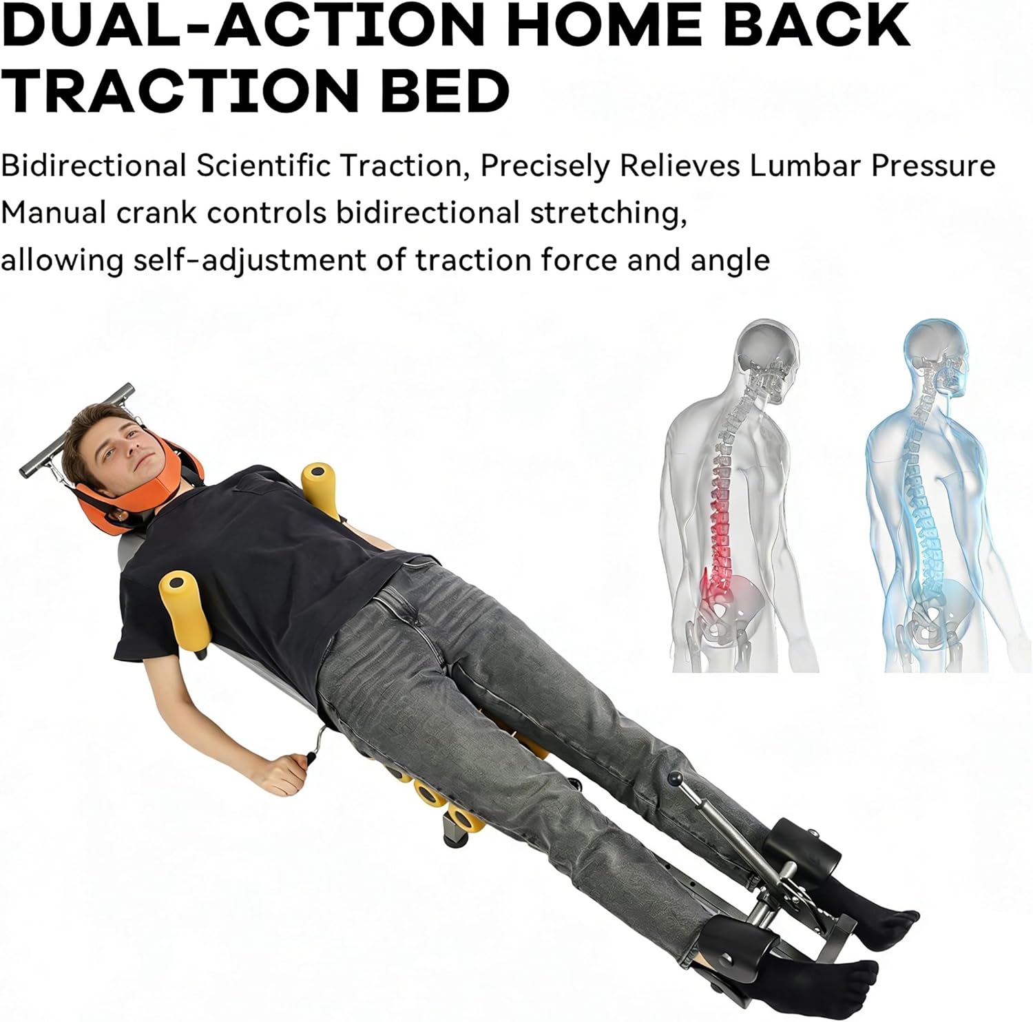 Multifunctional Full Body Traction Bed, Cervical Spine Stretcher Traction Spine Lumbar Massage Traction Table Back Stretch Decompression Machine for Tension Relief & Body Aches Pains, Massage (Grey)