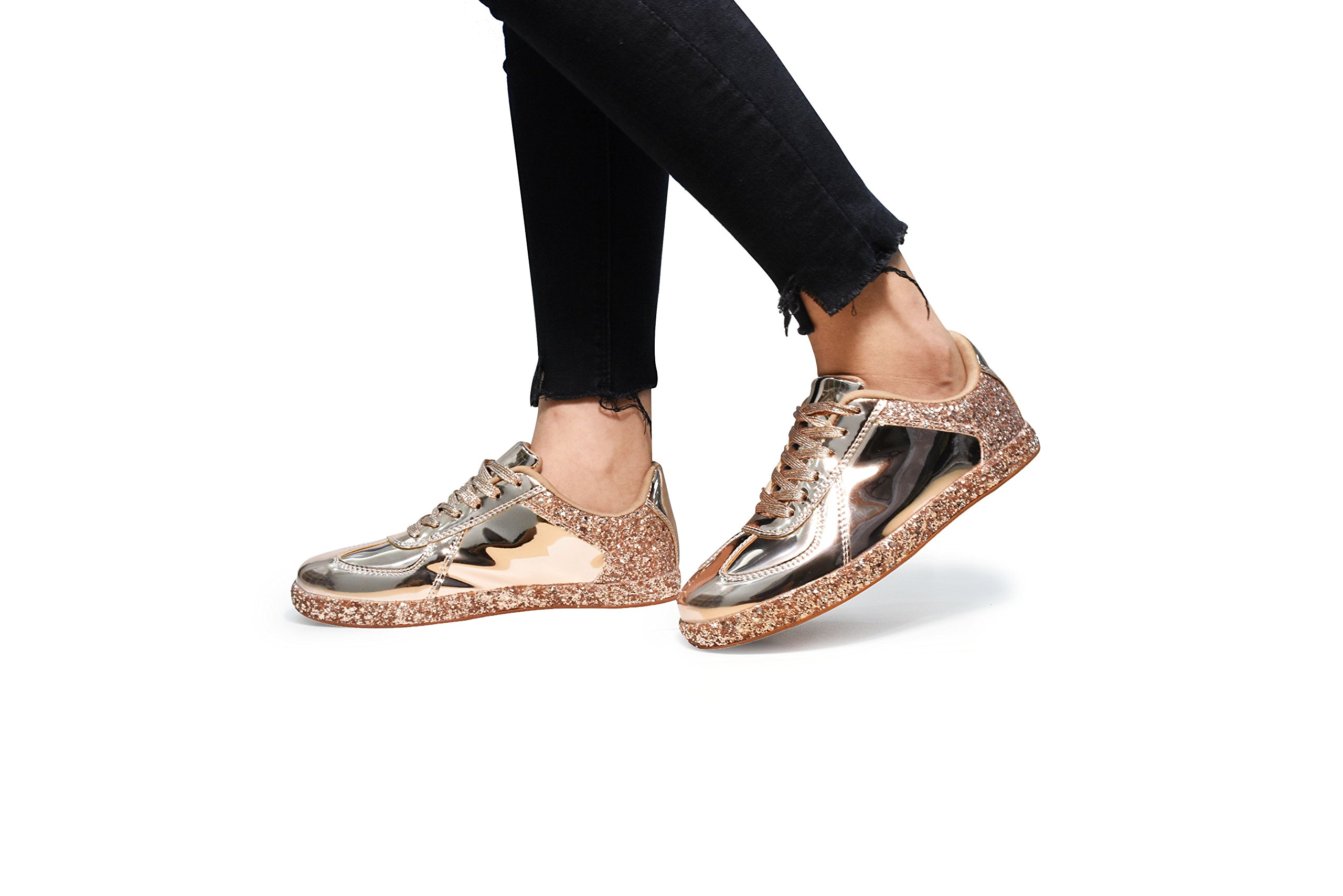 ROXY ROSE Womens Sneaker Flats Metallic Leather Glitter | B2B