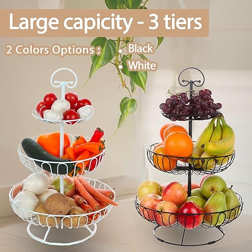 Vista 3 de Lily's Home Soporte de alambre para frutas y verduras, cesta de frutas de 3 niveles, accesorios de cocina - negro