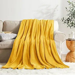 KMUSET Fleece Blanket Twin Size Honey Yellow Lightweight Super Soft Cozy Fuzzy Bed Blankets Microfiber Factory Shop