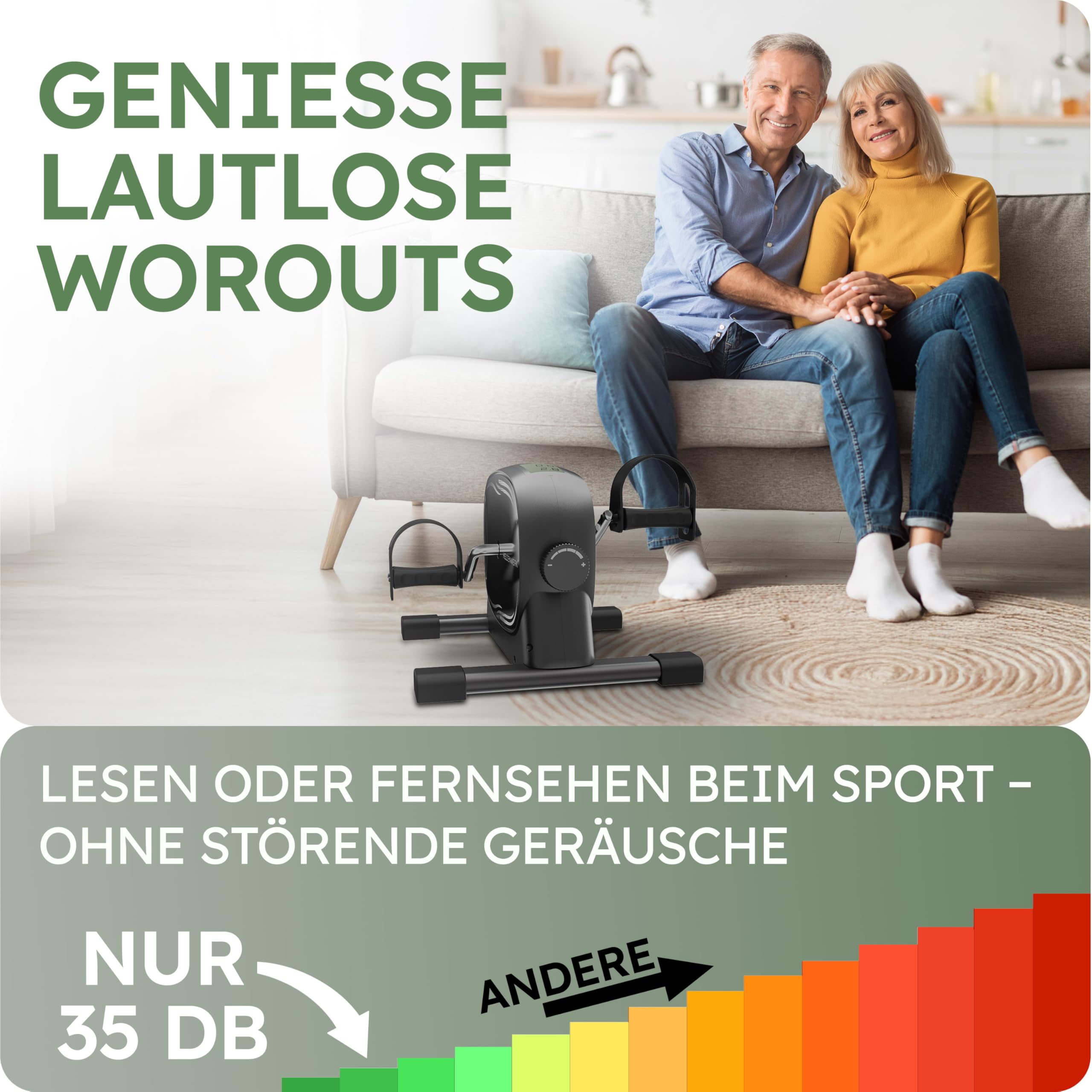 HELDENWERK Kit d'entraînement à pédales certifié TÜV/GS avec sangle de fixation et tapis antidérapant – Pédalier d'entraînement pour seniors