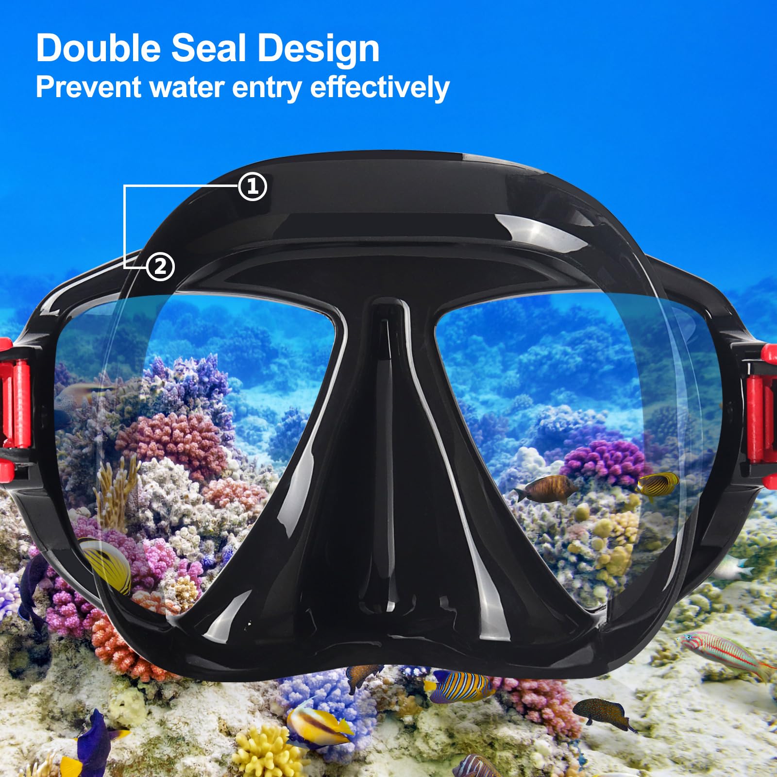 Schnorchel-Tauchmaske, Panorama-HD-Schwimmmaske, Anti-Beschlag-Tauchbrille, gehärtetes Glas, Tauchmaske für Erwachsene, Jugendliche, Schwimmbrille mit Nasenabdeckung zum Tauchen, Schnorcheln