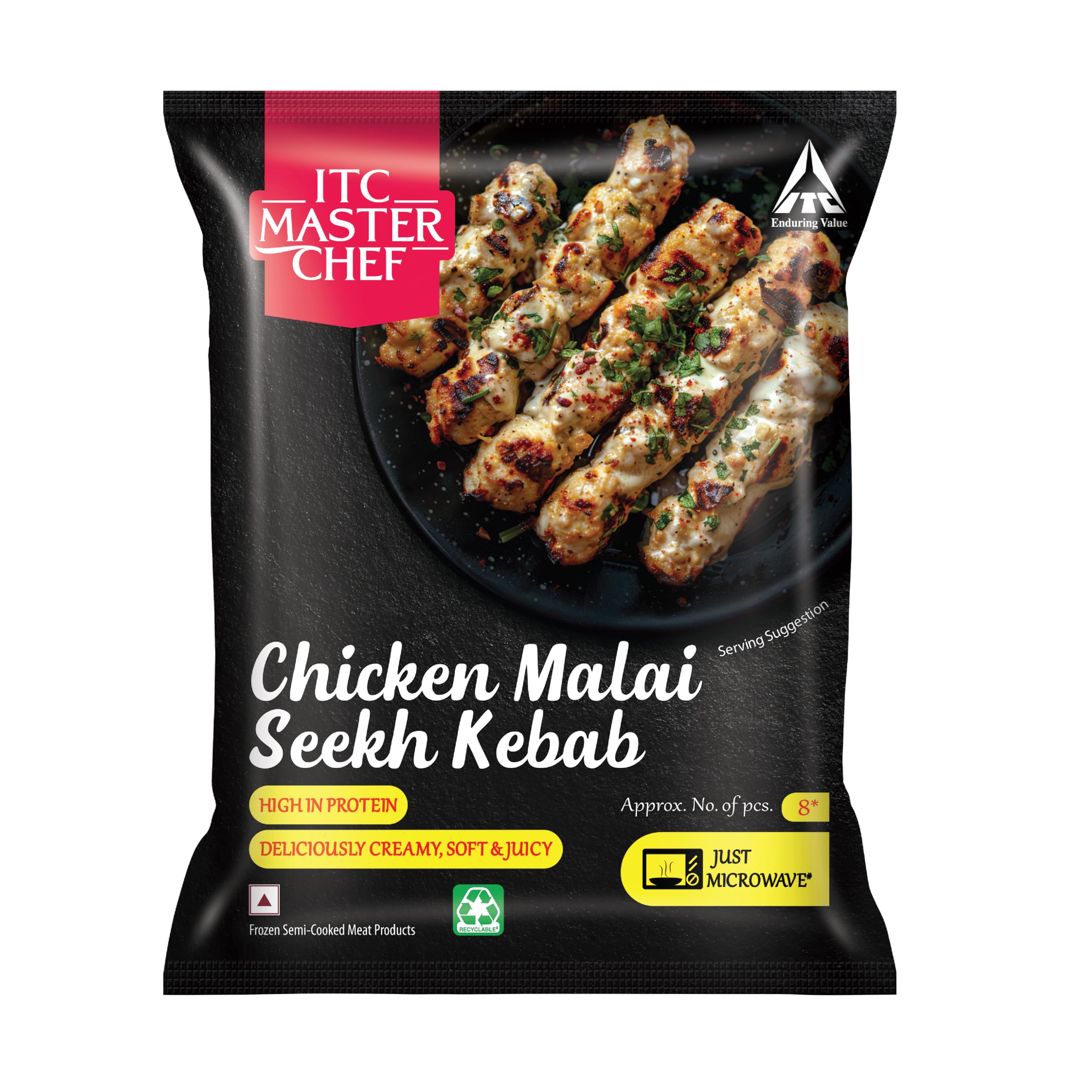 ITC Master Chef Chicken Malai Seekh Kebab, Non-Veg Frozen Snack, Ready to Cook, 400g
