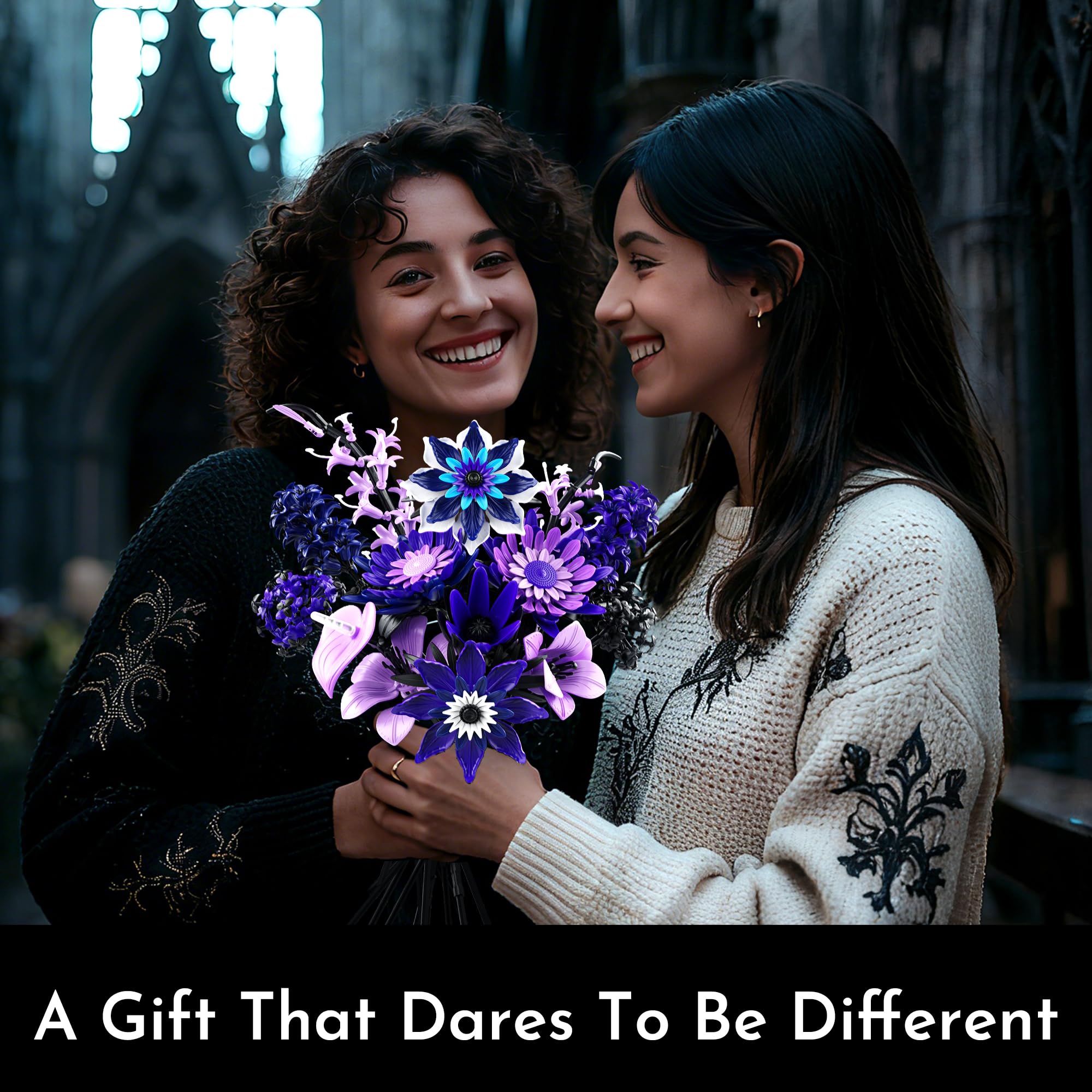 SOOLIO Mothers Day Dahlia Flower Bouquet Building Set for Adults,Gift for Mom Women Girlfriend Wife Gothic Botanical Collection - Buildable Purple Artificial Floral for Home or Office Decor (609 PCS)