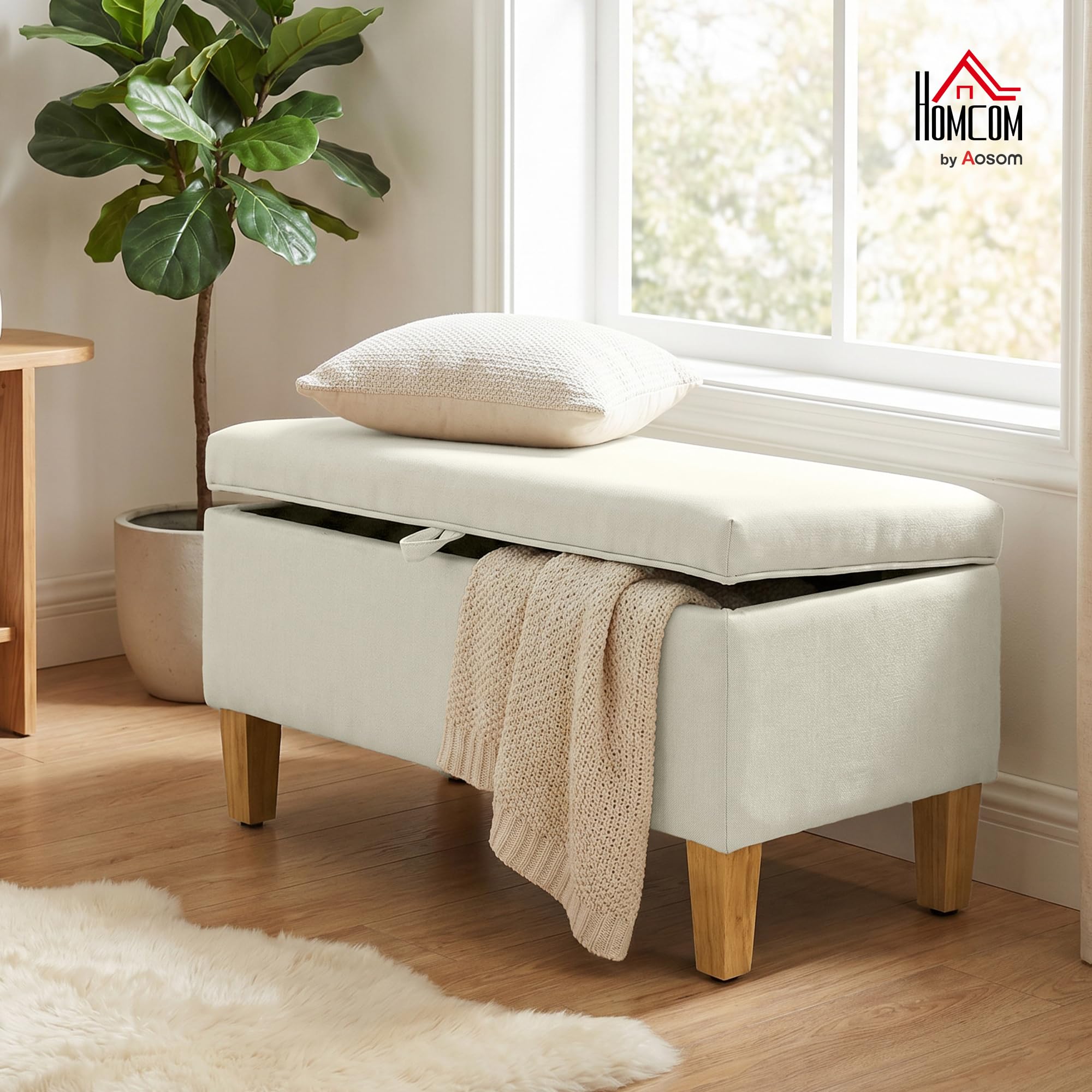 HOMCOM Banc de Rangement, Bout de Lit, 71 x 37 x 36 cm, Beige
