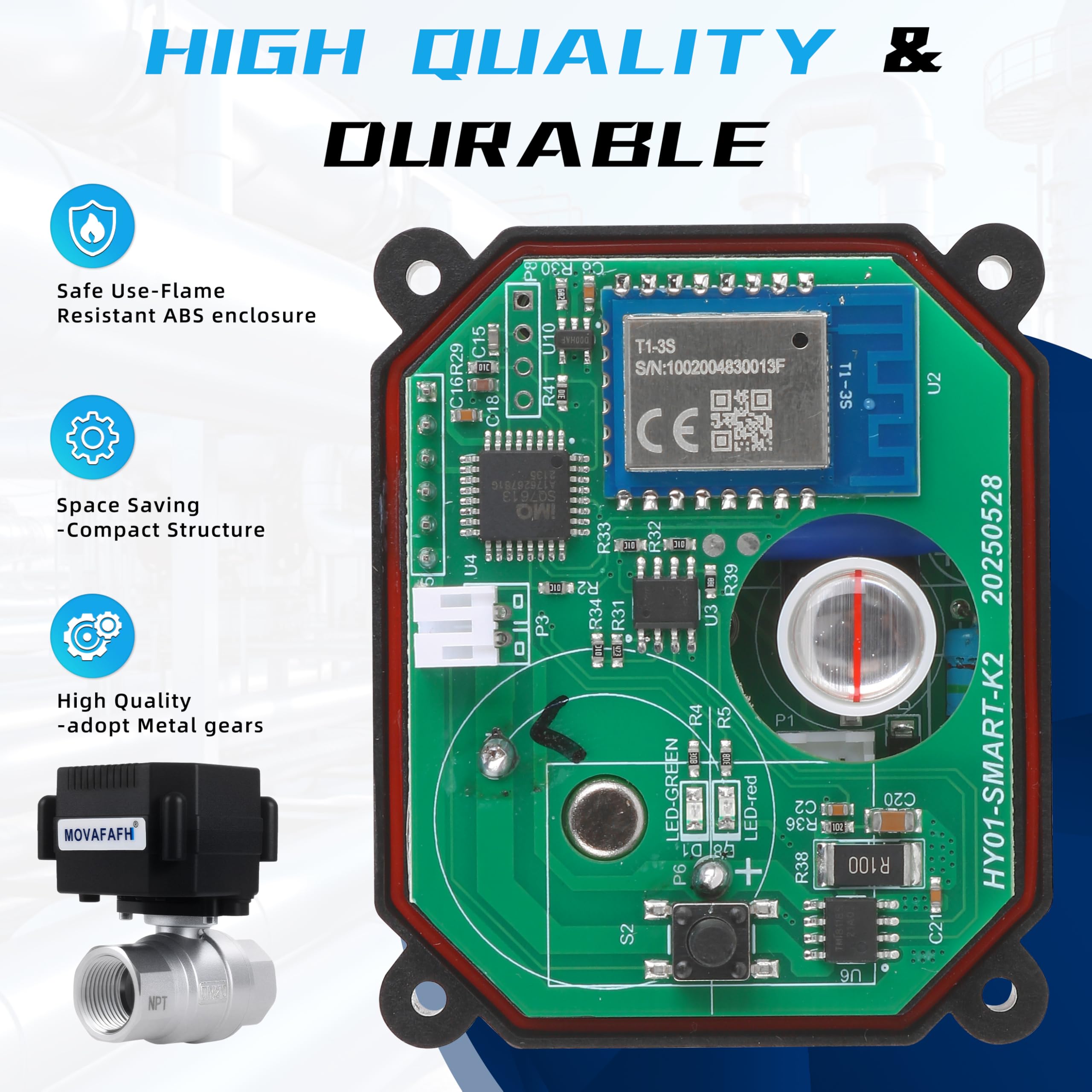 Temporizador de agua inteligente de 1,27 cm, sensor de apagado automático, válvula de bola motorizada inteligente de acero inoxidable, conexión USB de 5 V CC