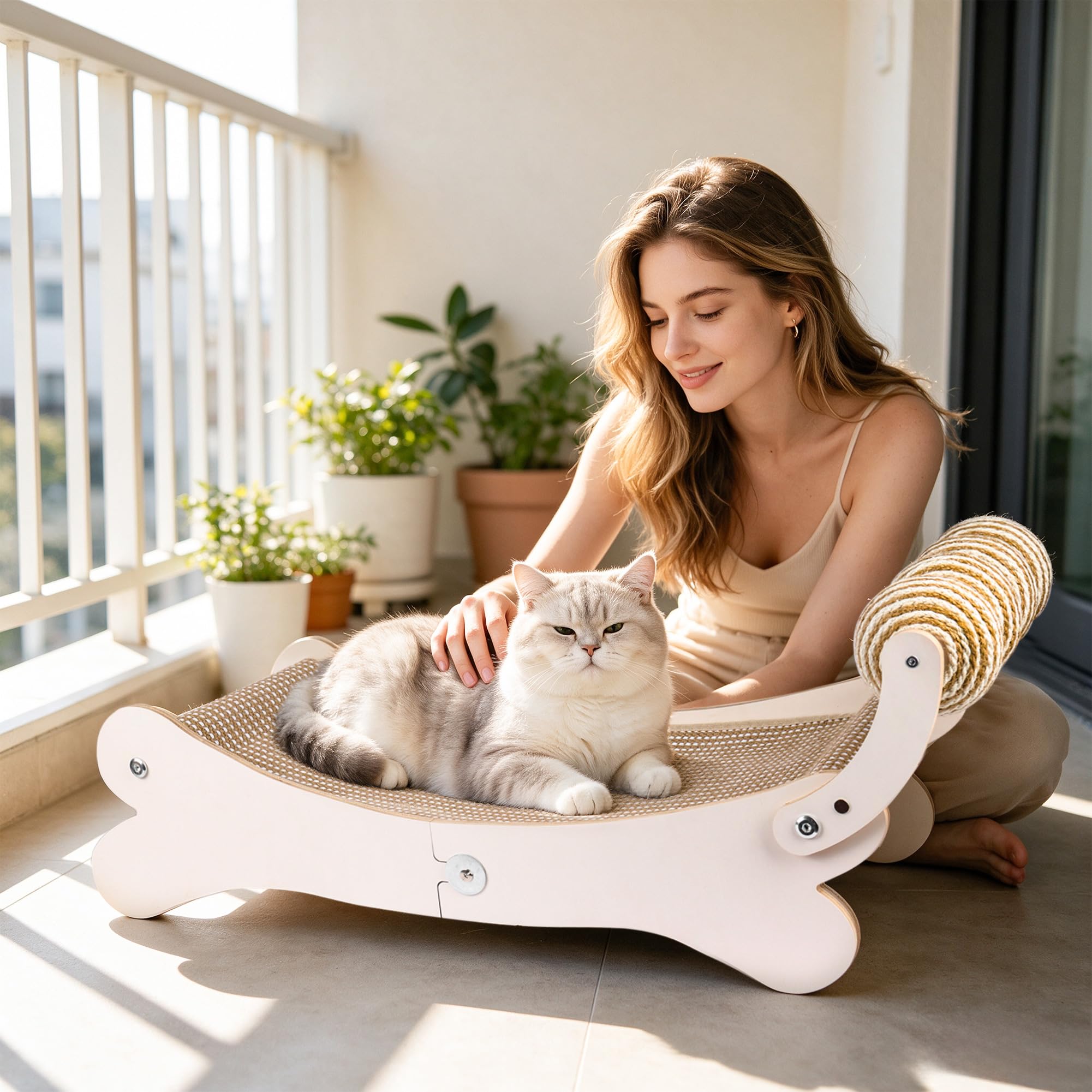 Griffoir pour chat - Design incurvé à 160° - Panneau de fibres haute densité et sisal naturel - Très grand salon pour chat d'intérieur - Protection de meubles