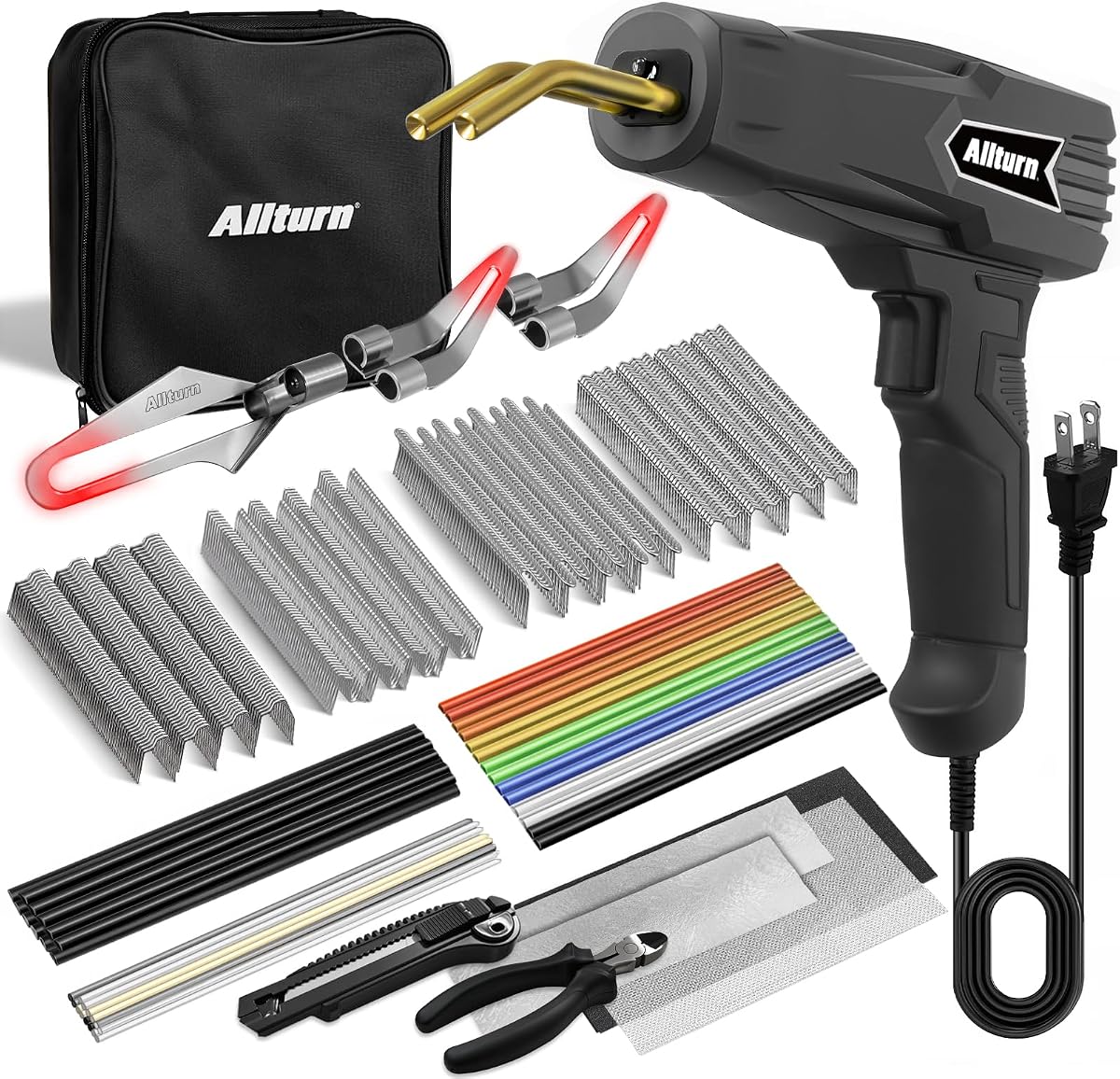 Allturn Plastic Welder 2 in 1 with the M8 Hot Cutting Tip(Black) | 38 PCS Welding Rods, 800 PCS Staples, Patent No. D970324