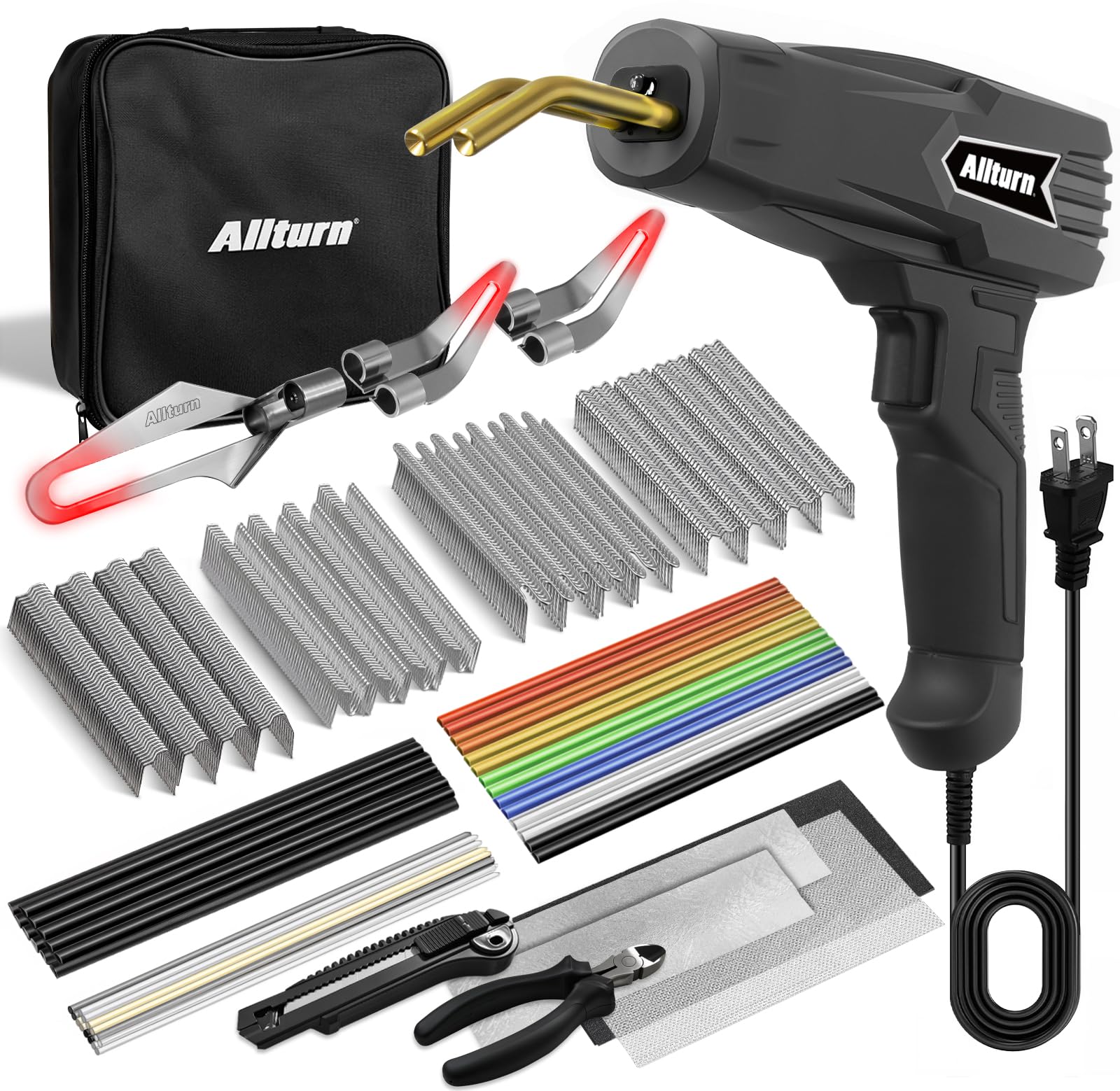 Allturn Plastic Welder, 2 in 1 Plastic Welding Kit, Hot Staples Weld Gun, Car Bumper Repair Kit for Most Plastics, Patent Number D970324(Black)