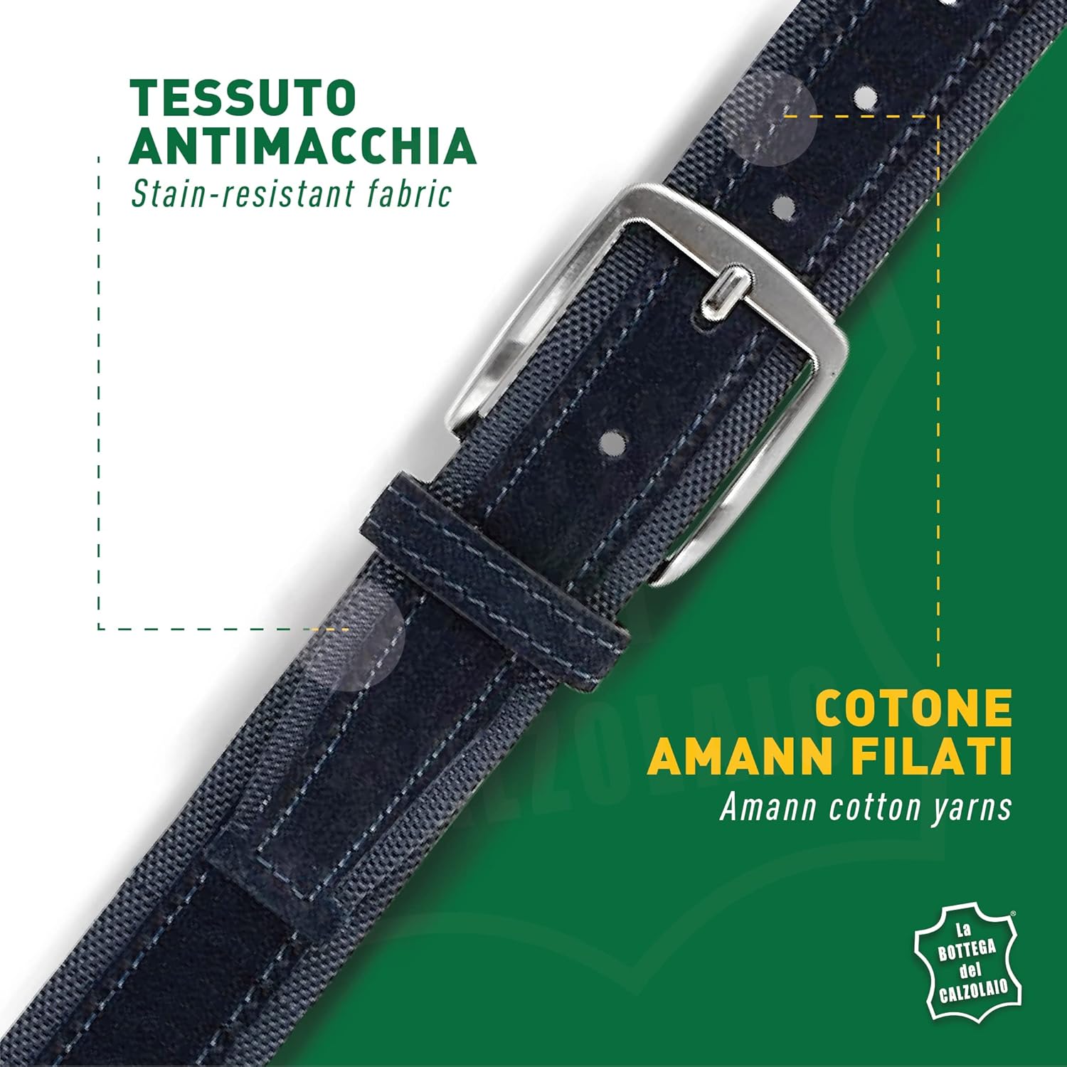 La Bottega del Calzolaio Canvas and suede belt for men 4 cm handmade Made in Italy