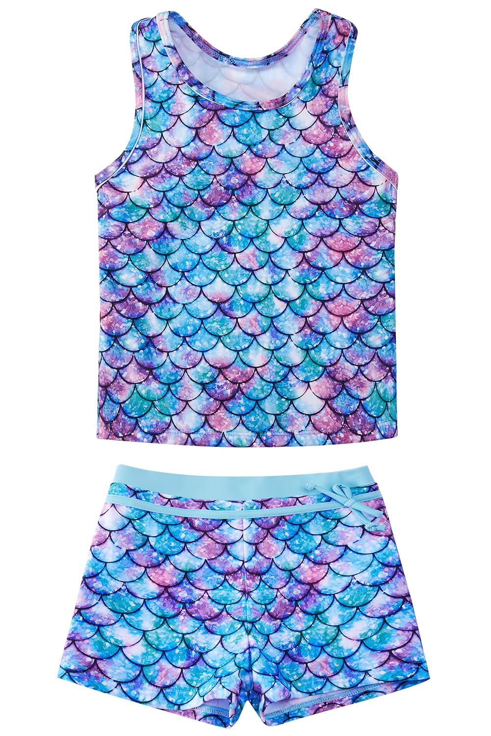 Girls Swimsuits Two Piece Tankini Bathing Suits Boyshort Summer Beach Swimwear with Removable Bra Pads for 4-16T