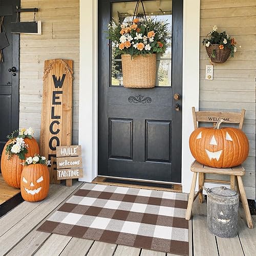 Vista 80 de Tapete Kimode de algodón, a cuadros, color negro y blanco, lavable, para porche, entrada, cocina