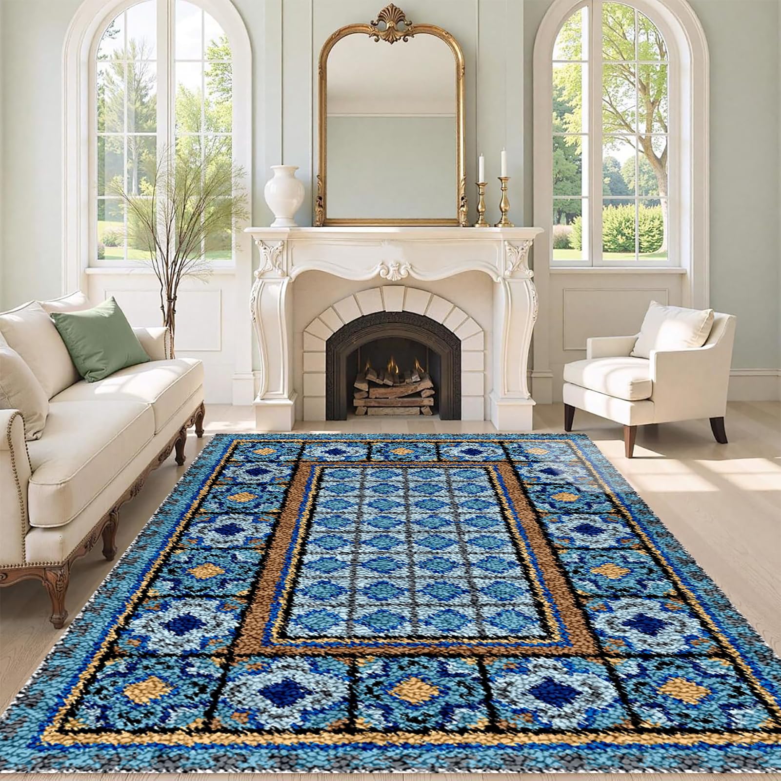 QUIYAEZY Large Latch Hook Kits for Adults, Latch Hook Rug Kits 80x115 cm Tapestry Kits Rug for Beginners, Pre-Printed Pattern Embroidery Carpet Home Decoration, Rug Making Kit for Beginners