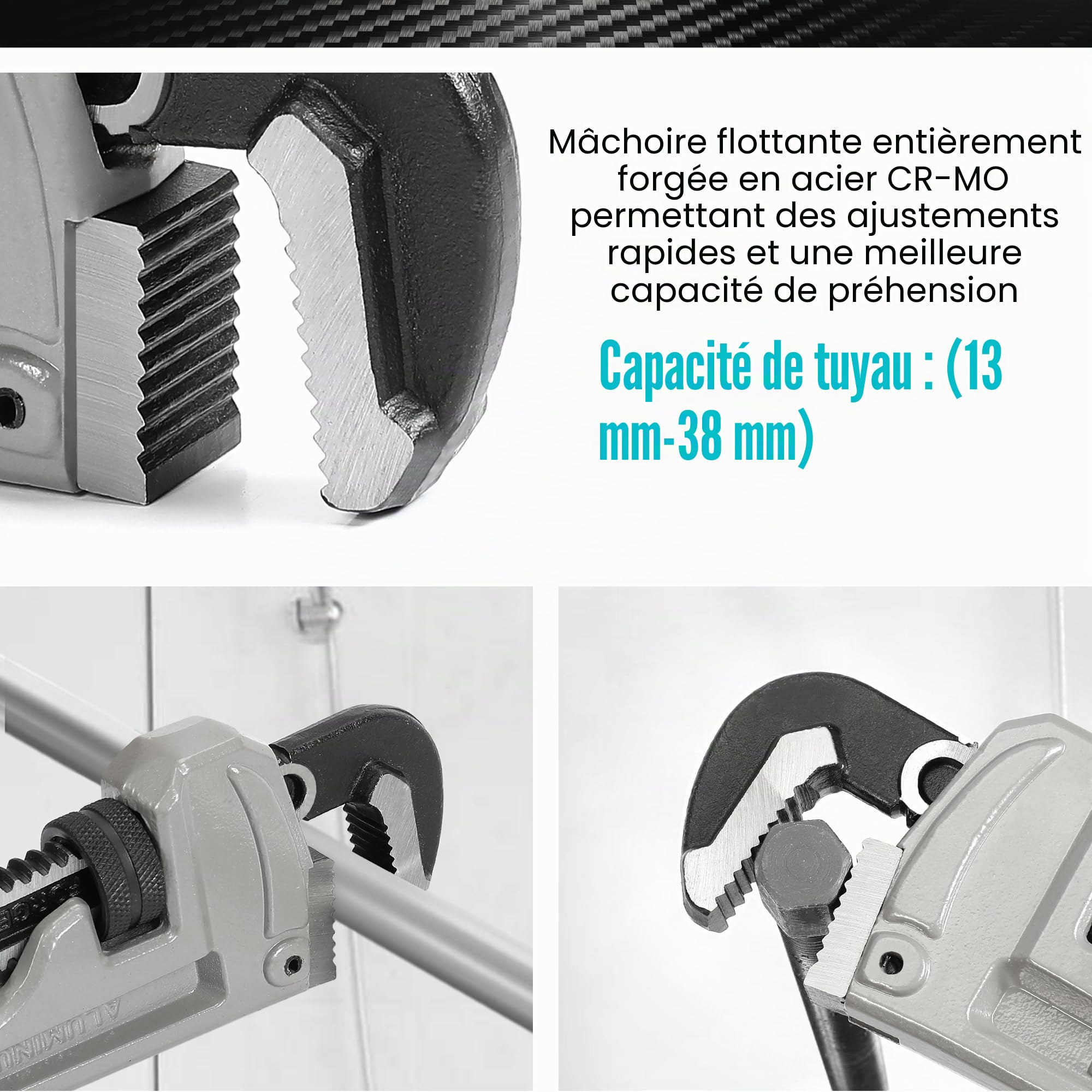 DURATECH Clé Serre-Tubes Droite en Aluminium Robuste 350 mm, Clé à Griffe pour Réparation de Plomberie